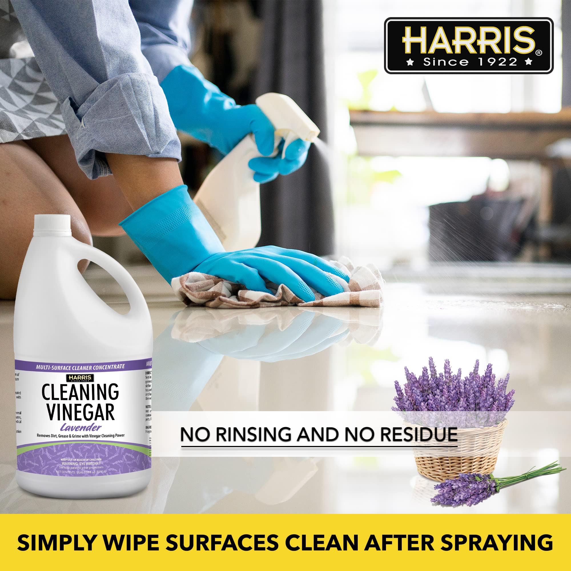 Harris All-Purpose Cleaning Vinegar - 1 Gallon (128oz) Natural Household Surface Cleaner with Easy Fill Funnel - Lavender Scent for Kitchen, Bathroom & Floors