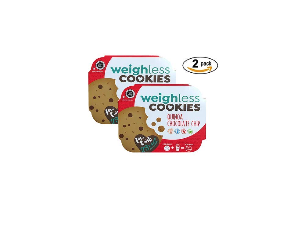 Weighless Quinoa Chocolate Chip Cookies - 2 Pack (4 Cookies Each) | Healthy Gluten-Free, Low Carb Snack | Only 23 Calories Per Cookie | Perfect for Keto Diet, Weight Loss & On-the-Go Snacking