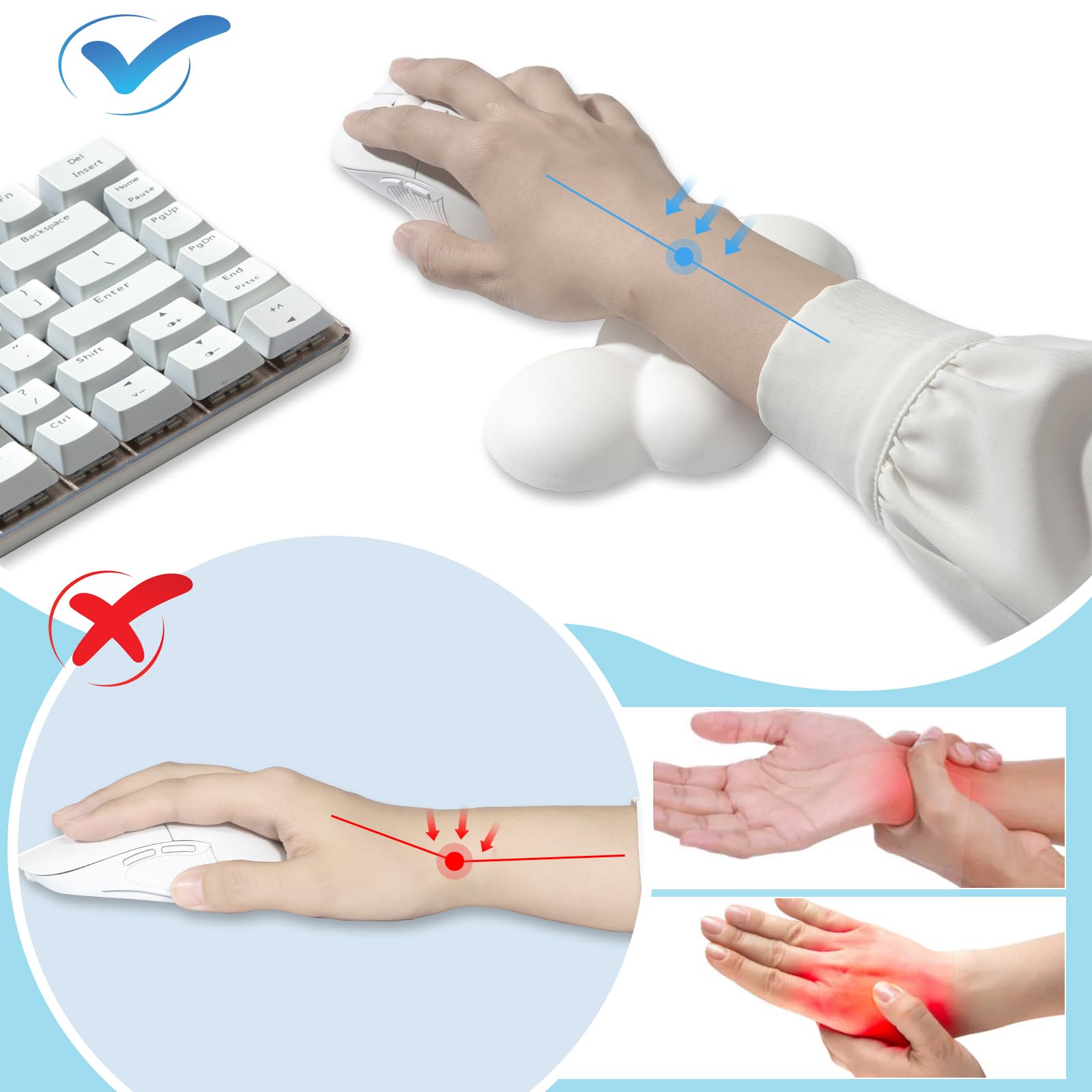 Leolee Cloud Mouse Wrist Rest - Ergonomic Memory Foam Wrist Support Pad with Leather Surface & Non-Slip Base - Relieves Wrist Pain for Gaming, Office Work, Computer & Laptop Use - Perfect for Long Hours of Typing and Mouse Work