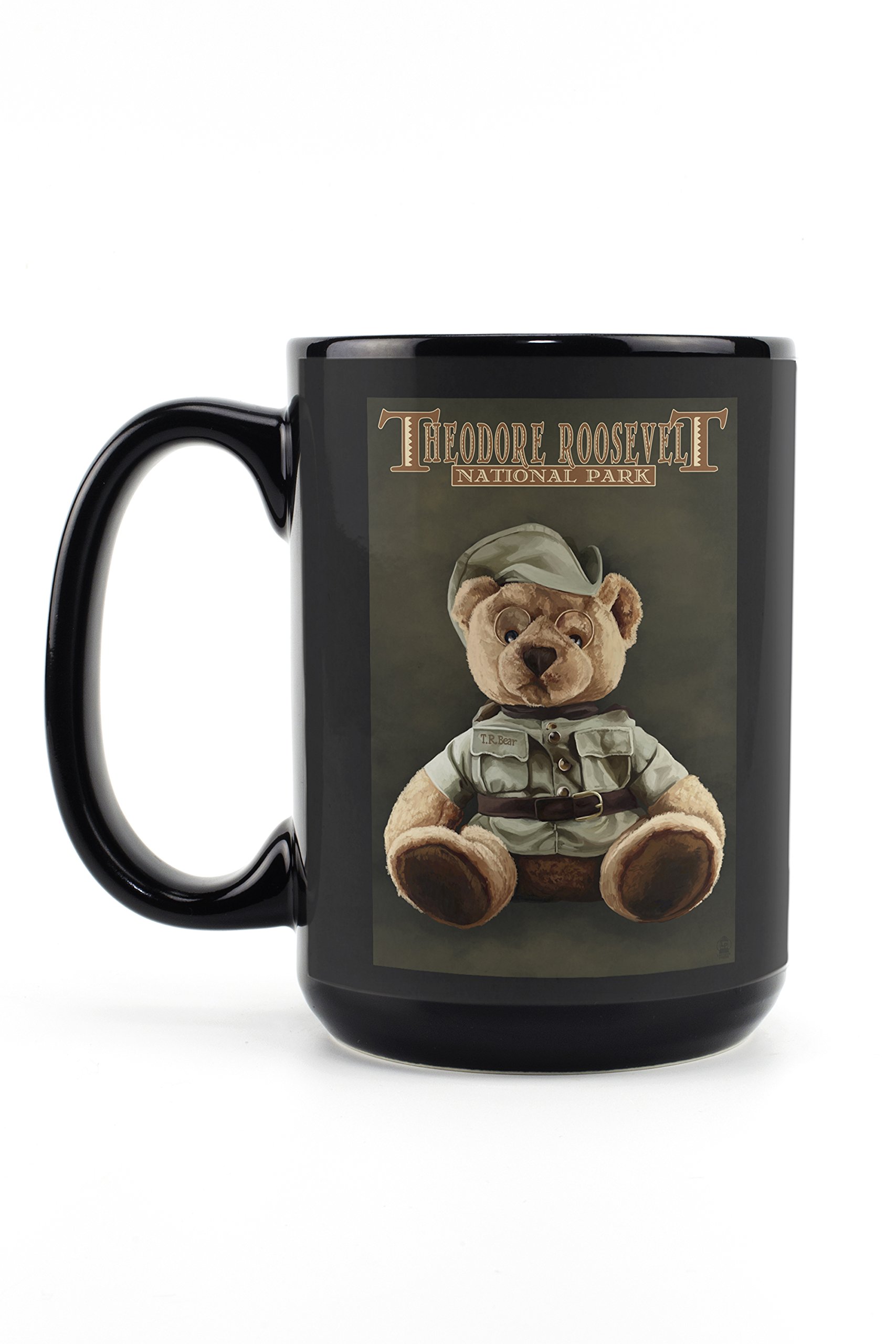 Lantern Press Theodore Roosevelt National Park Teddy Bear 15oz Black Ceramic Coffee Mug - Microwave & Dishwasher Safe - Perfect for Camping, Office & Home Use