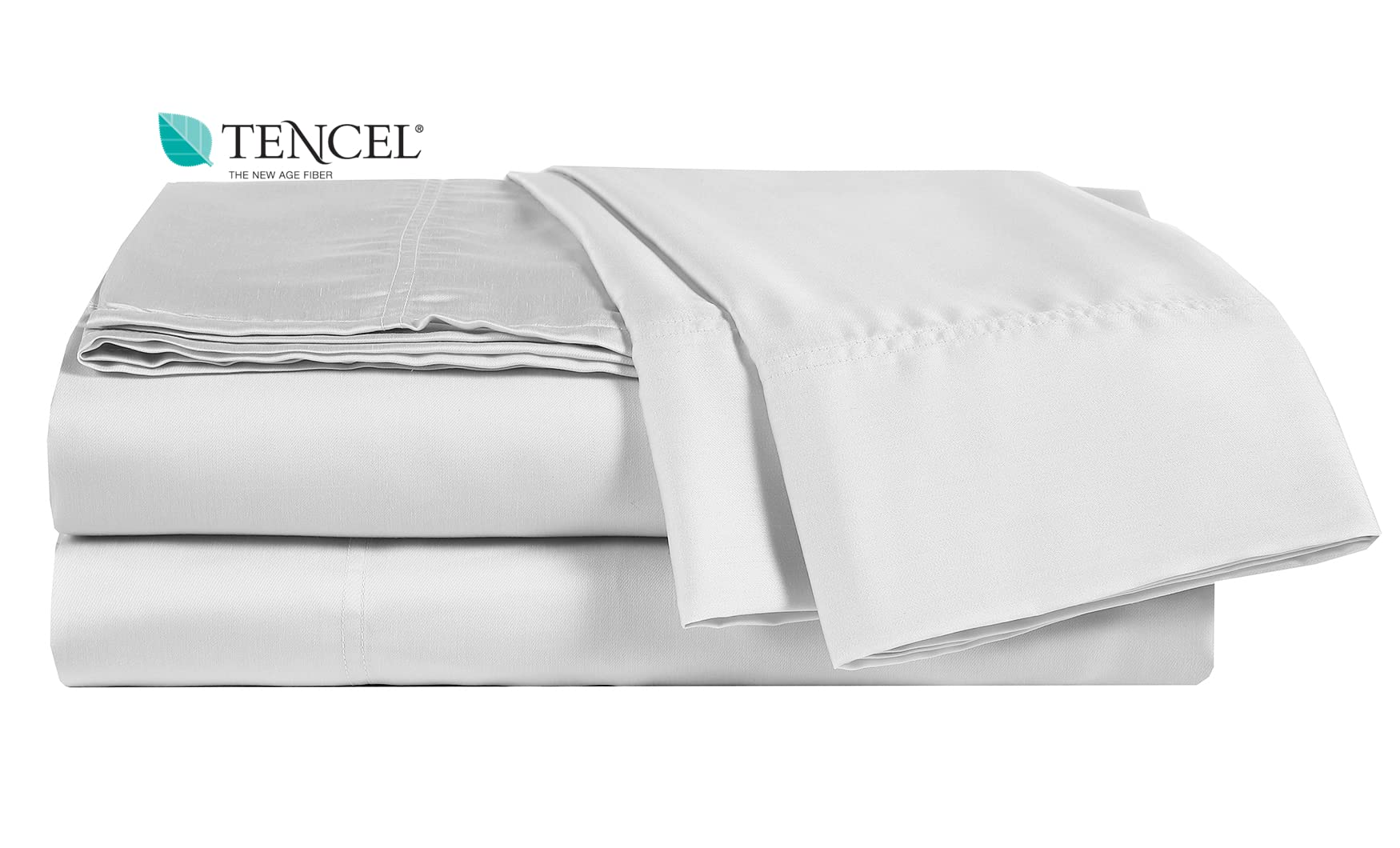 ELINEN 100% Tencel Queen Size 4-Piece Sheet Set | 18-Inch Deep Pocket Cooling Lyocell Bed Sheets | Ultra Soft Sateen Weave White Sheets for Hot Sleepers & Luxury Bedroom Decor