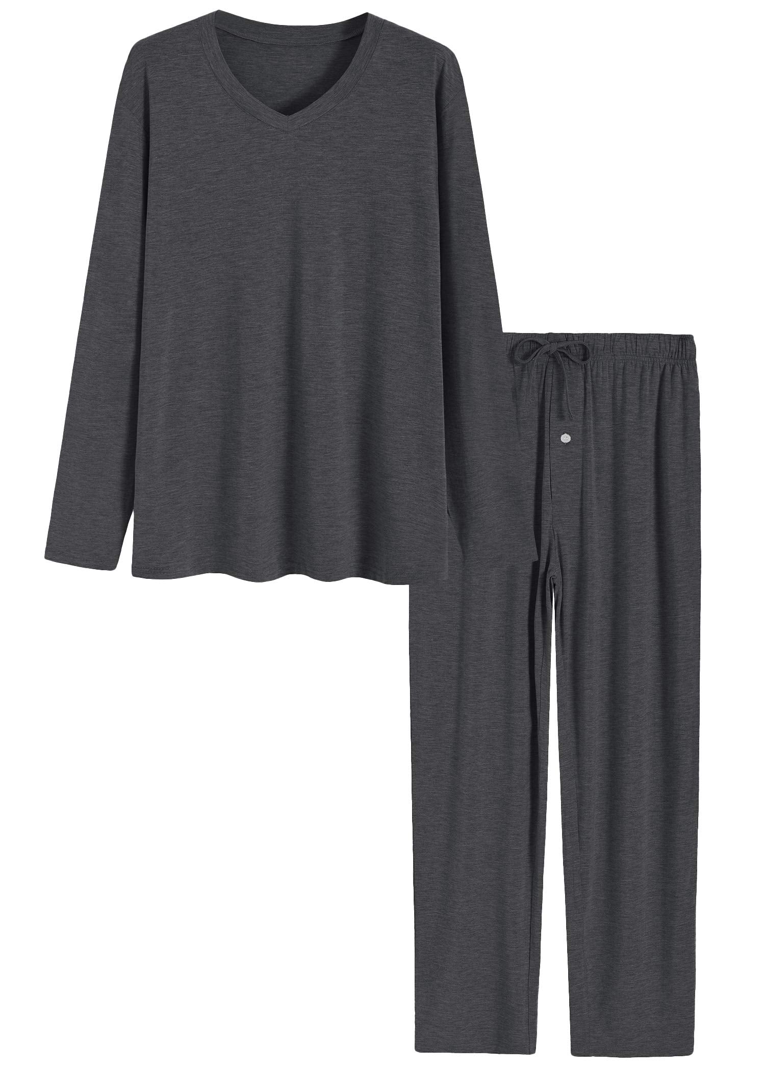 Men's Bamboo Viscose Long Sleeve Shirt & Pajama Pants Lounge Set - Soft Breathable Sleepwear for Comfortable Nights & Relaxing at Home