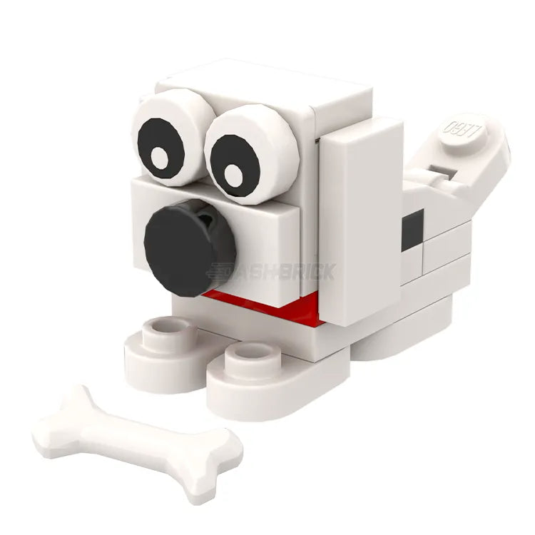 LEGO Brick Puppy Charlie White with Red Collar - MiniMOC Building Toy for Kids & Collectors | Creative Play, Gift Idea, Home Decoration