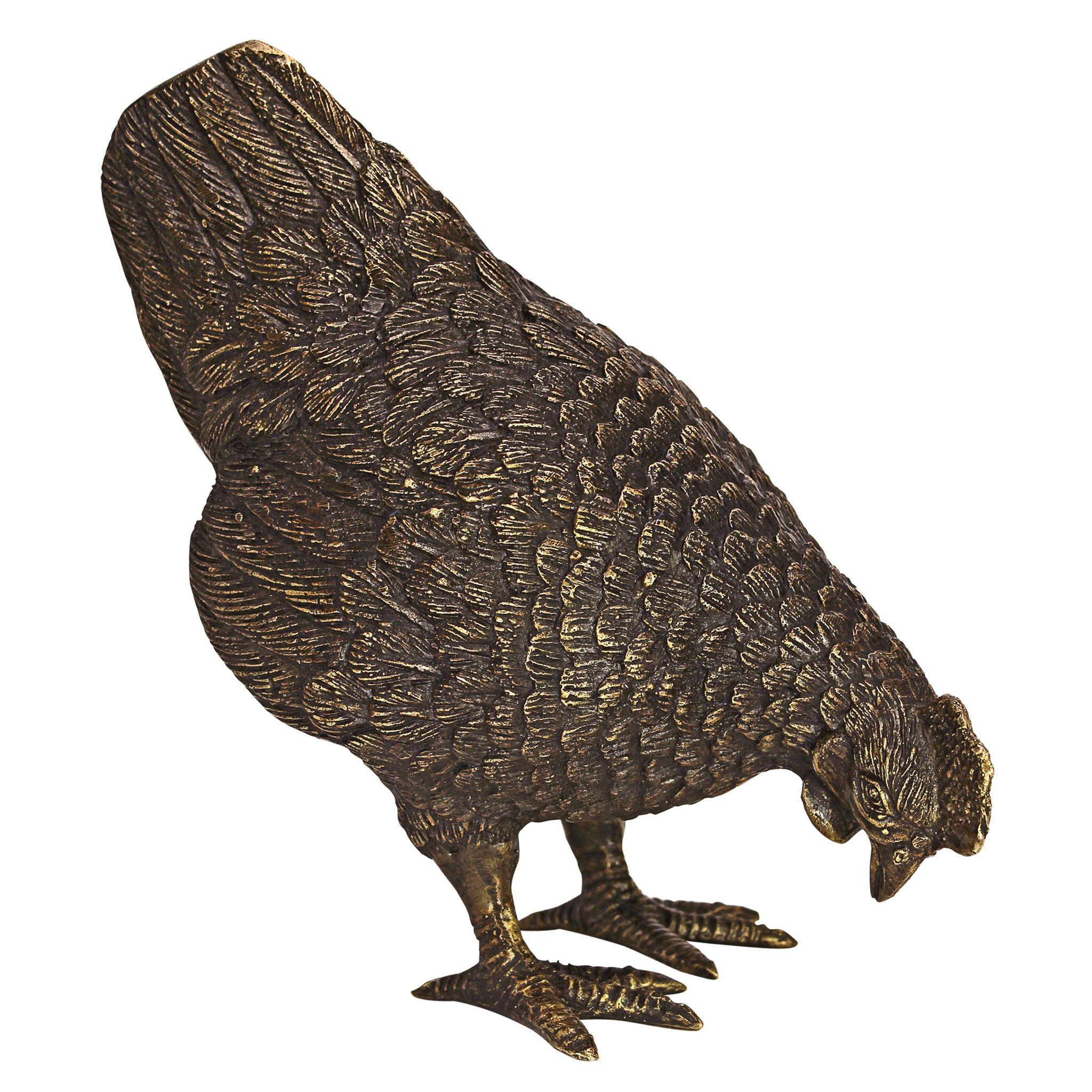 Design Toscano Solid Cast Bronze Barnyard Hen Garden Statue - Outdoor Decor for Patio, Yard & Farmhouse Style Landscaping
