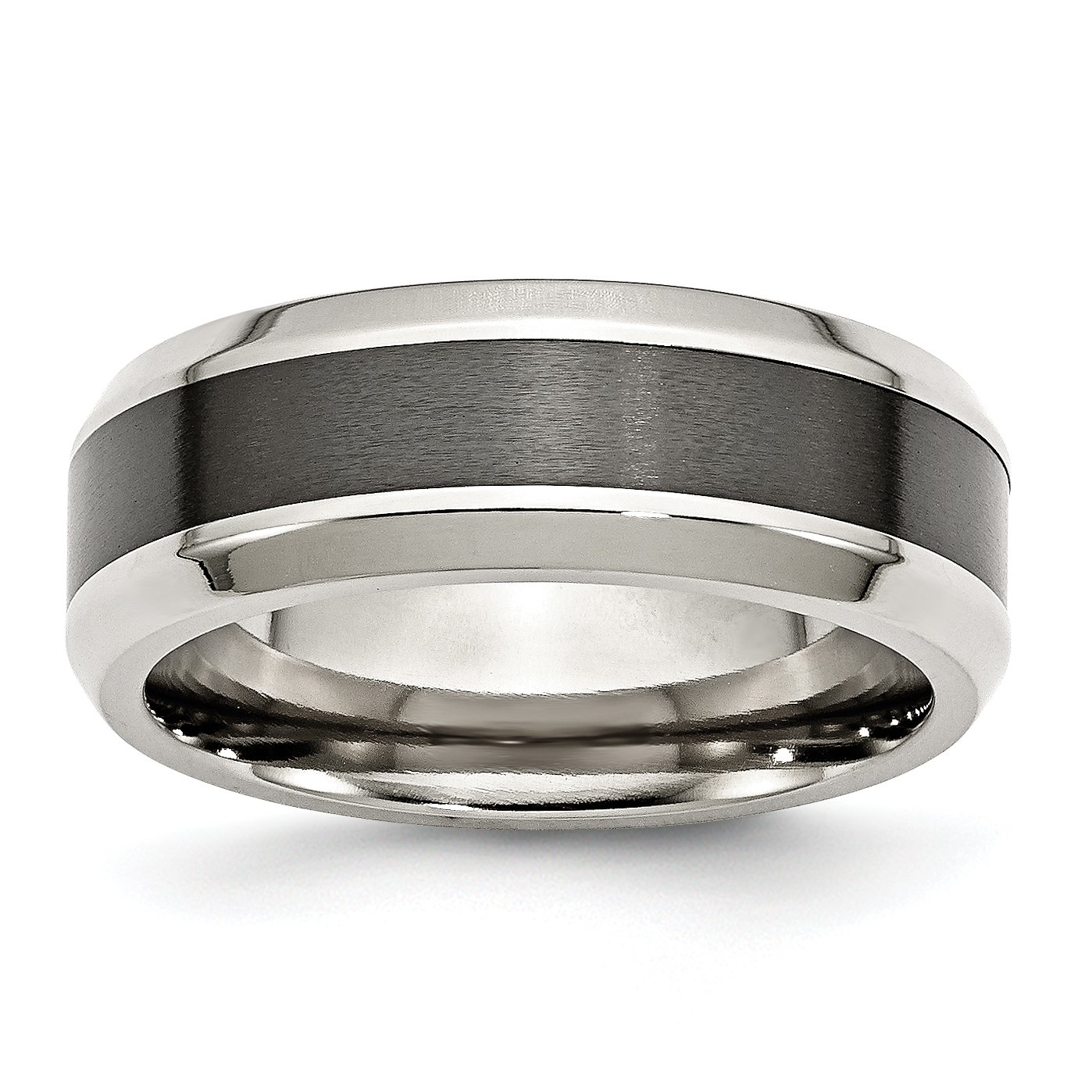 Diamond2Deal Stainless Steel Polished Black Ceramic Beveled Band Ring - Size 13 for Men | Wedding, Engagement, Anniversary & Everyday Wear Jewelry