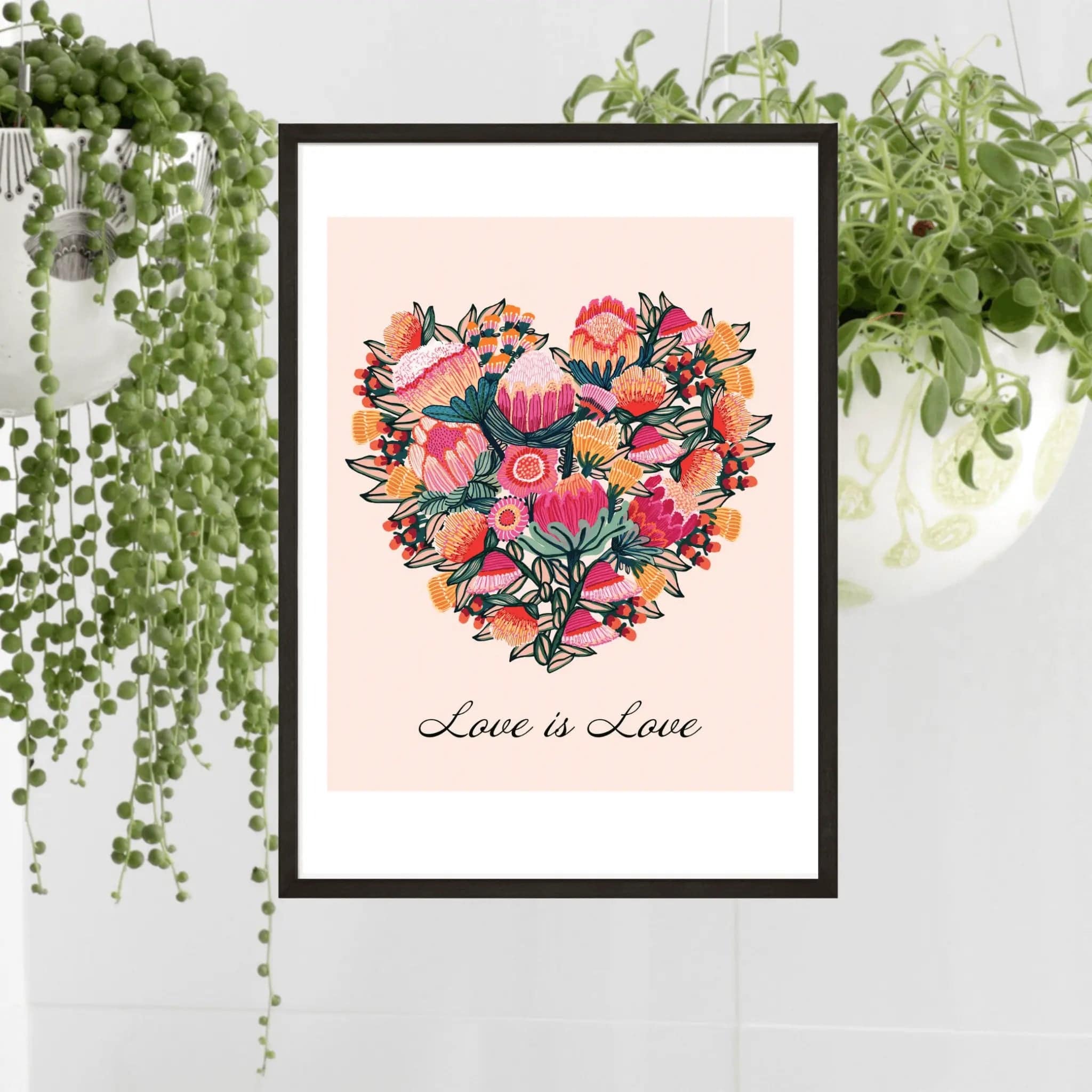 Love is Love Botanical Art Print - LGBTQ+ Pride Wall Decor for Home, Office & Gifts | Romantic Floral Painting for Bedroom & Living Room