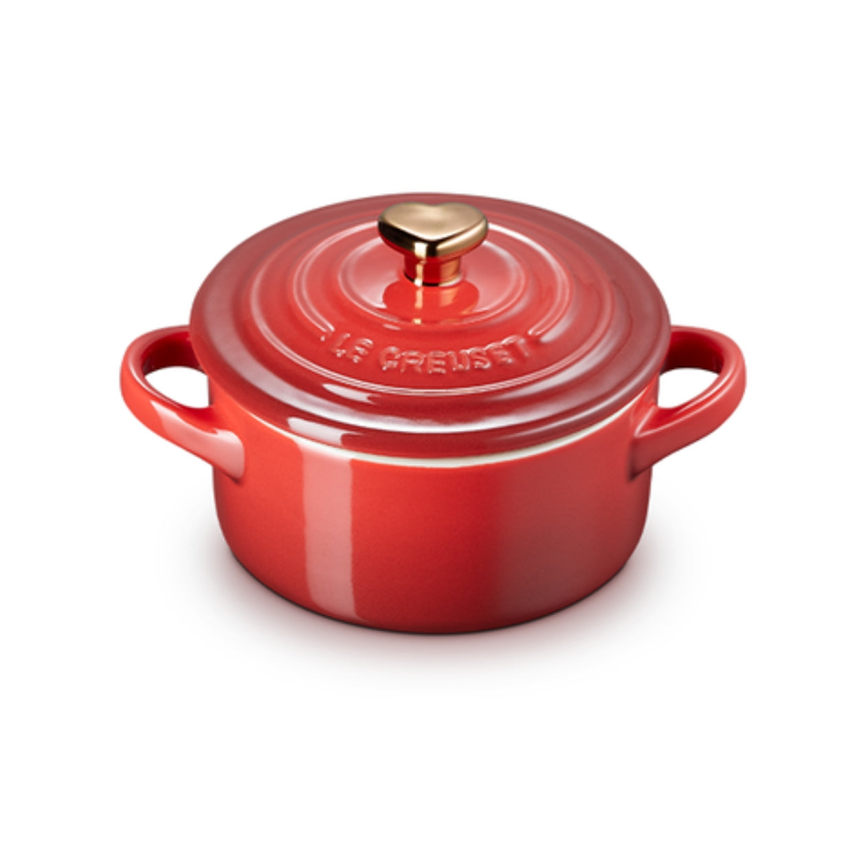 Le Creuset 0.25L Mini Round Cocotte Dutch Oven - Cherry Red Enameled Cast Iron Pot with Gold Heart-Shaped Knob | Perfect for Individual Desserts, Side Dishes & Tabletop Decor