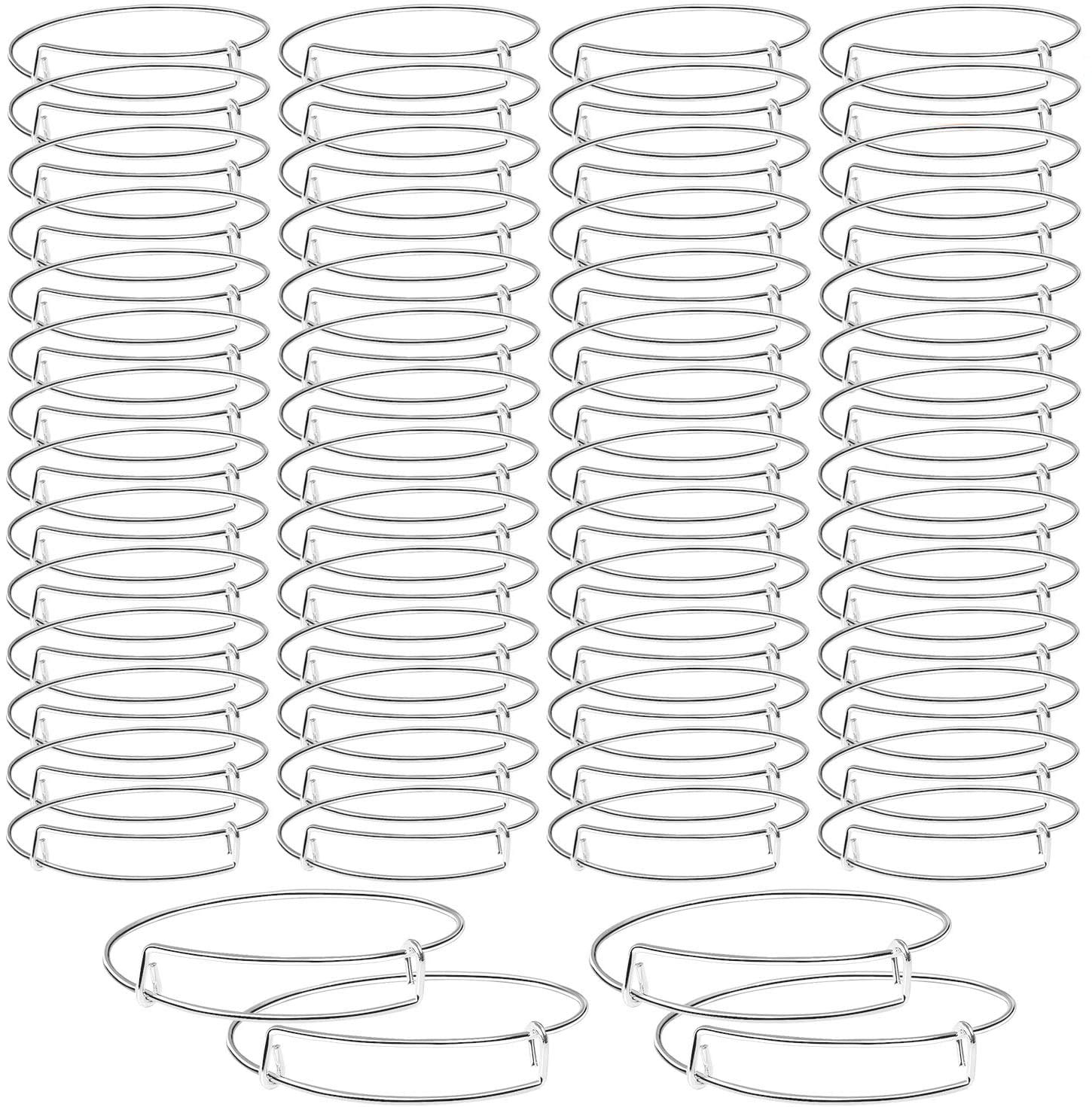 UPINS 60Pcs Expandable Blank Bangle Bracelets - Adjustable Wire Bracelets for DIY Jewelry Making (Silver) - Perfect for Crafting, Gifts & Fashion Accessories
