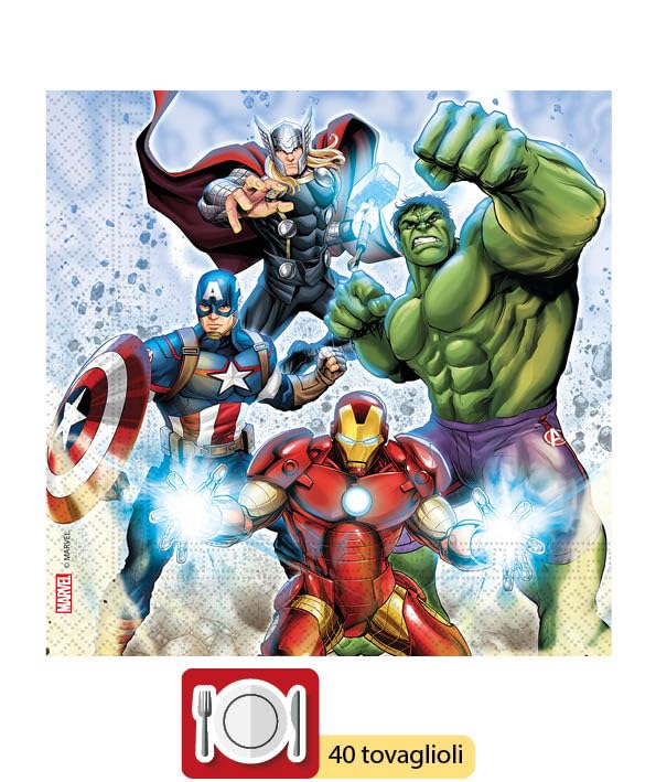 Marvel Avengers Party Supplies Set for 24 Guests - 112 Piece Tableware Kit (24 x 23cm & 20cm Paper Plates, 24 x 200ml Plastic Cups, 40 x 33x33cm Napkins) - Perfect for Birthday Parties, Superhero Themed Events & Family Gatherings