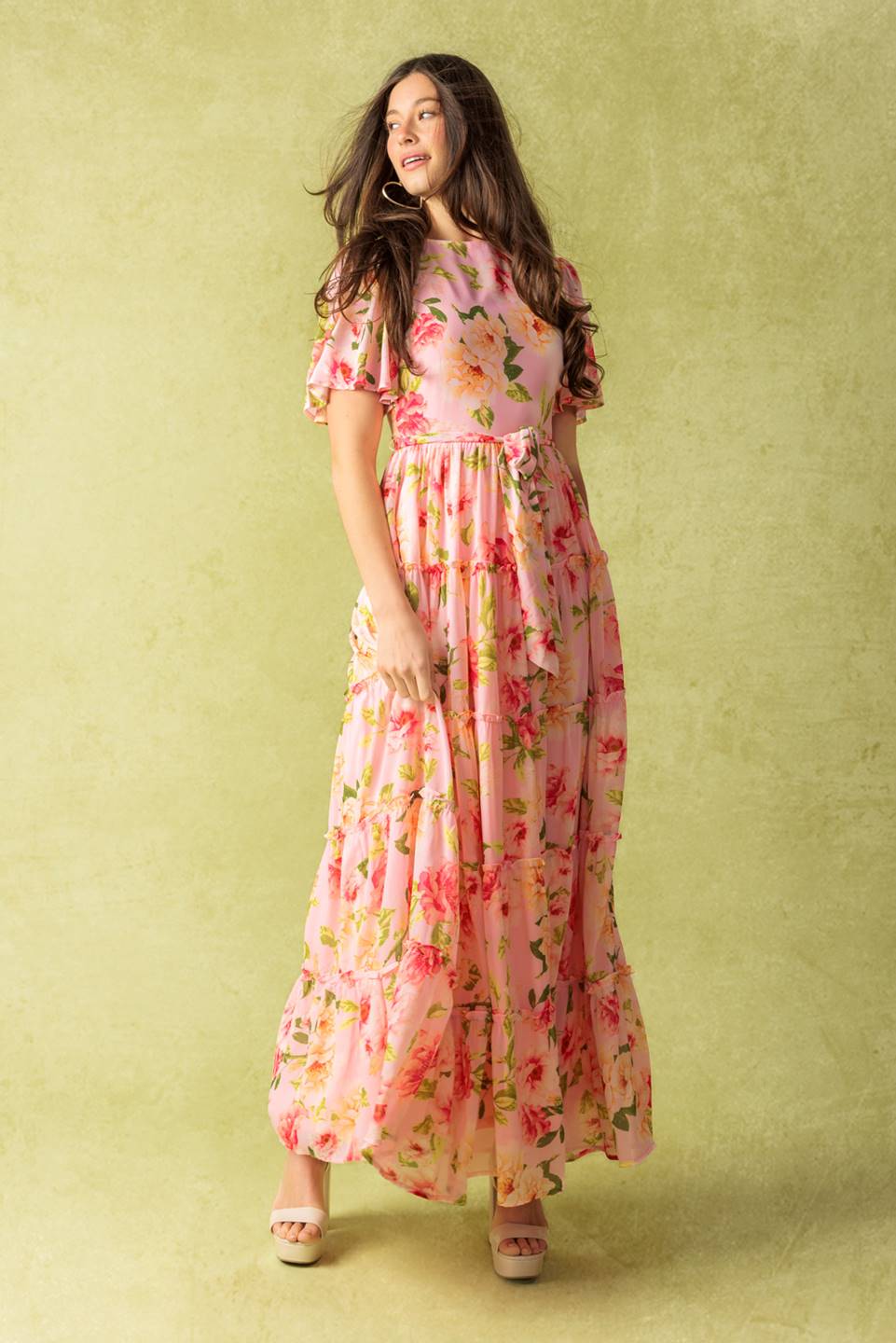 Elegant Pink Floral Maxi Dress for Women - Romantic Carriage Ride Inspired Long Dress - Perfect for Weddings, Dates & Summer Vacations