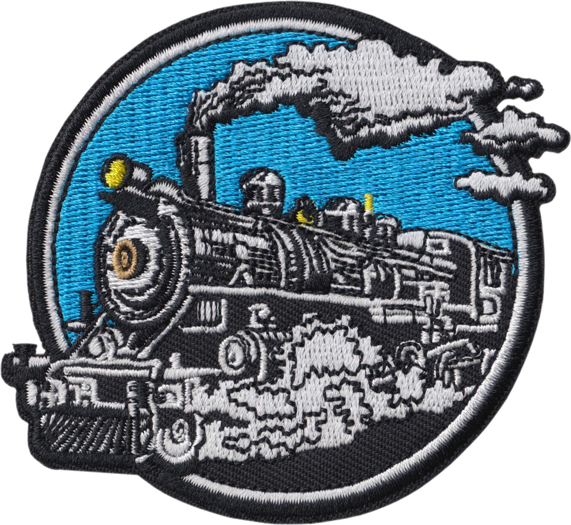 Steam Train on Blue - 3 Inch Round Embroidered Iron-On Patch for Jackets, Backpacks & DIY Crafts | Vintage Locomotive Design