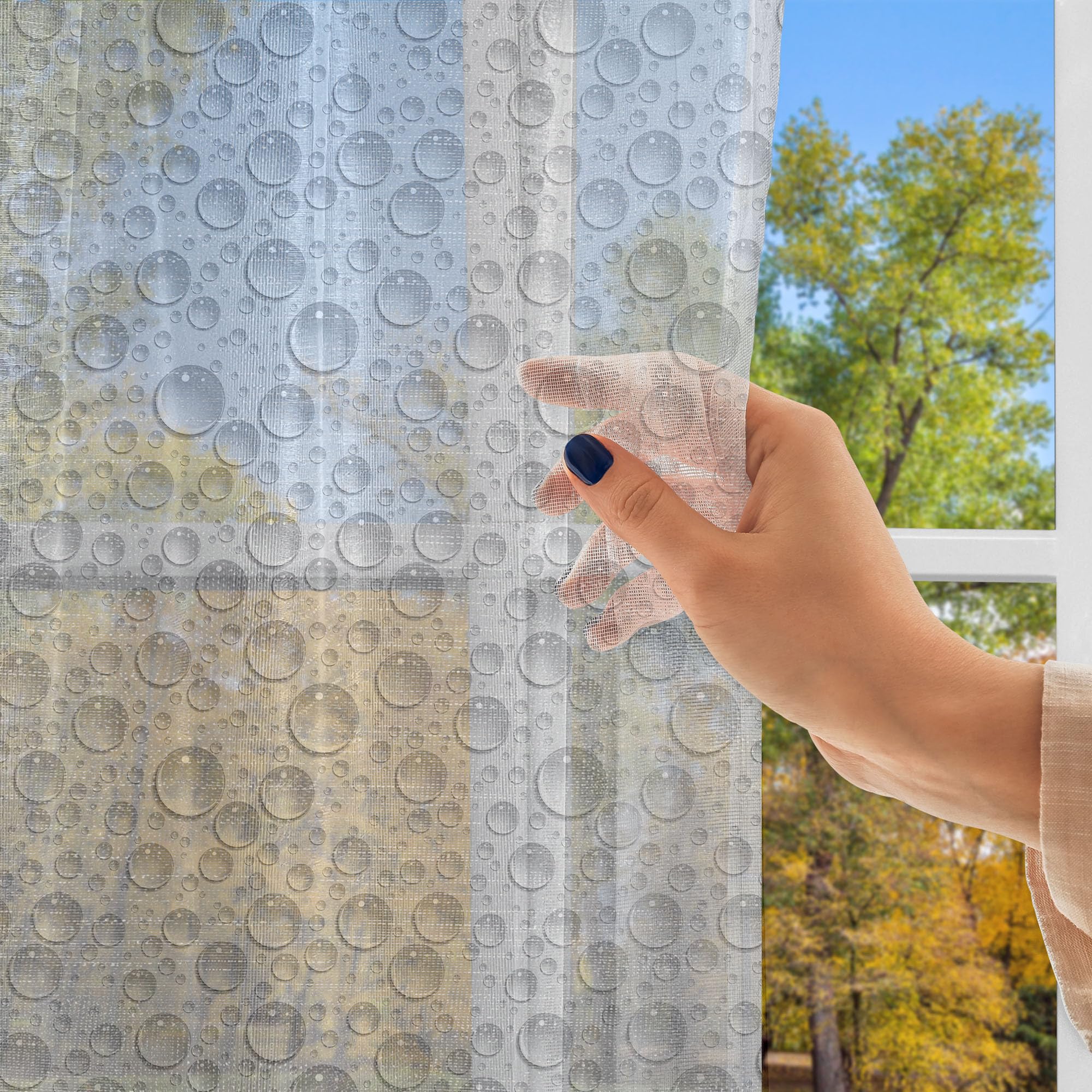 Ambesonne Grey Tulle Curtains with Rod Pocket - Small & Large Bubbles Water Liquid Pattern, Monochrome Aquatic Raindrops Design, Sheer Drapes for Wedding, Party, Living Room & Bedroom (2 Panels, 108