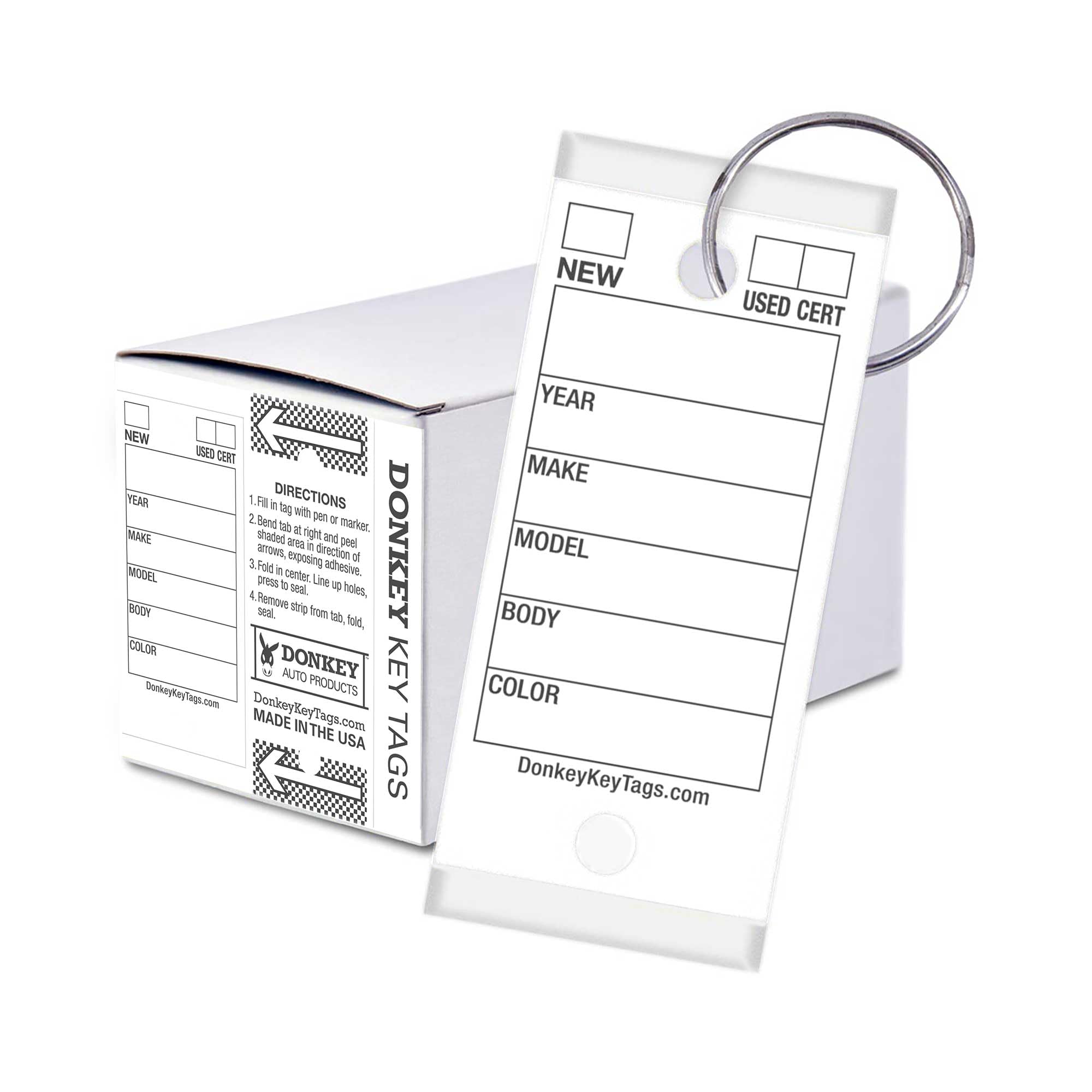 Durable Donkey Key Tags with Metal Rings - 250 Laminated Self-Protecting White Key Tags per Box | Ideal for Animal Identification, Farm Management & Livestock Tracking