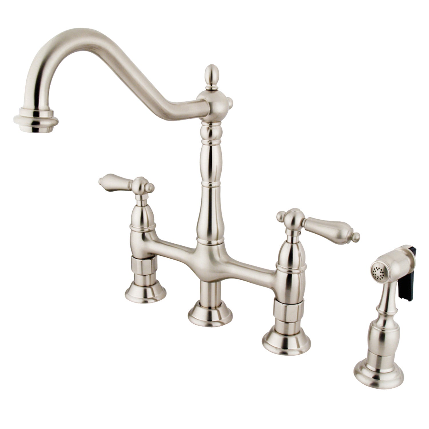 Stainless Steel Lever Handles Bridge Kitchen Faucet with Pull Down Side Sprayer - Perfect for Modern Farmhouse & Commercial Style Sinks