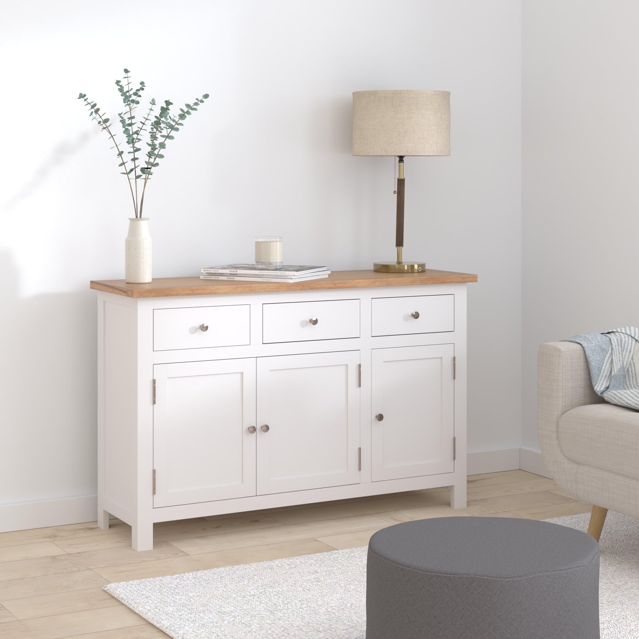 Solid Wood Sideboard Storage Cabinet with 3 Drawers & 2 Cabinets - 43.3