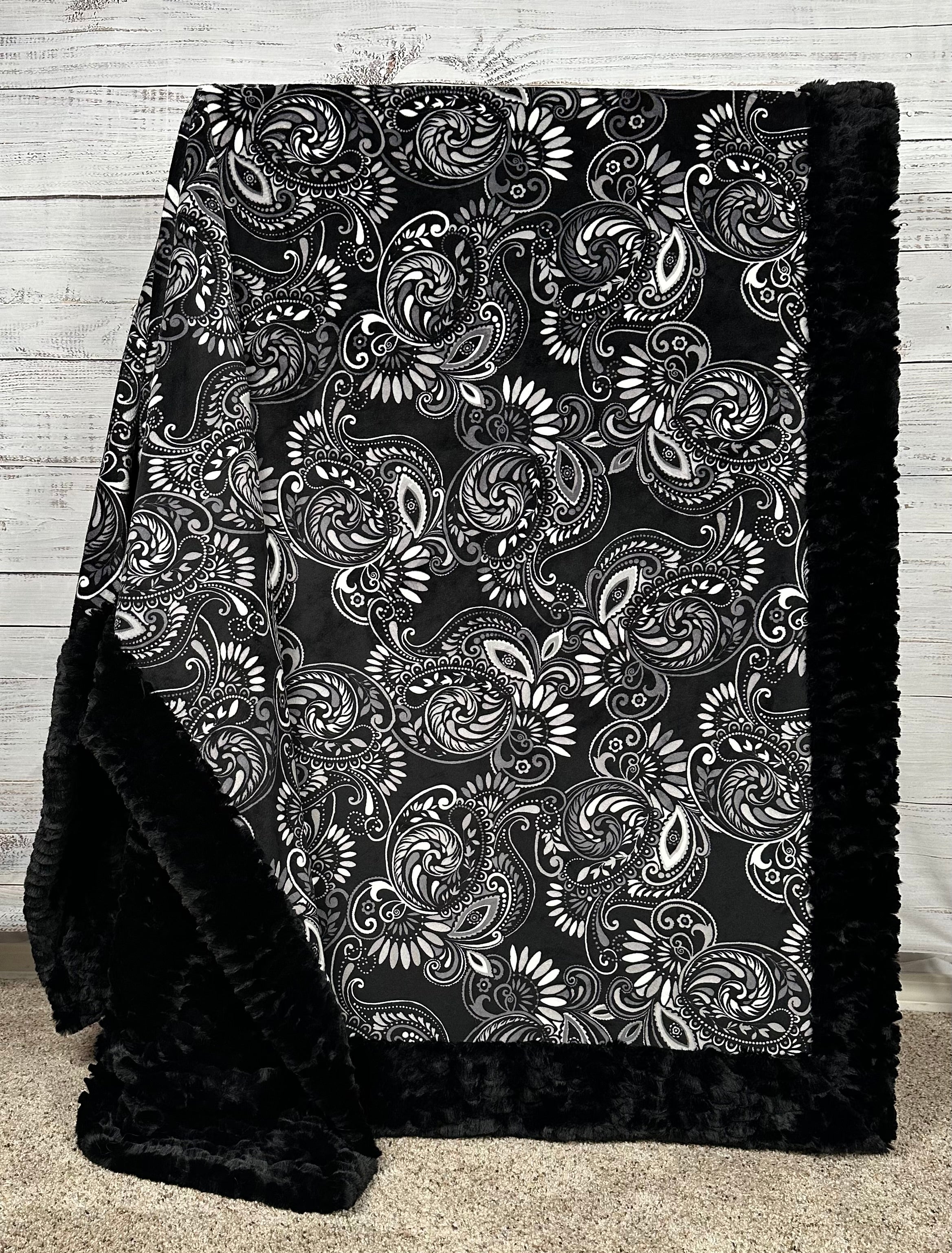 Paisley Black Florence Luxe X Long 51x90 Minky Blanket - Ultra Soft Plush Throw for Bed, Couch & Nursery - Perfect for Cozy Nights, Baby Gifts & Home Decor