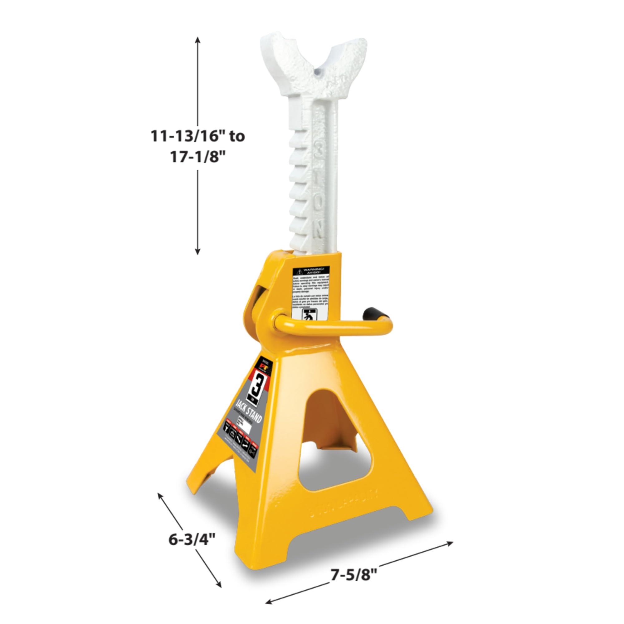 3-Ton Yellow Ratchet Jack Stand Set - Performance Tool W41022 for Safe Vehicle Lifting & Maintenance | Ideal for Car Repair, Oil Changes & Tire Rotations