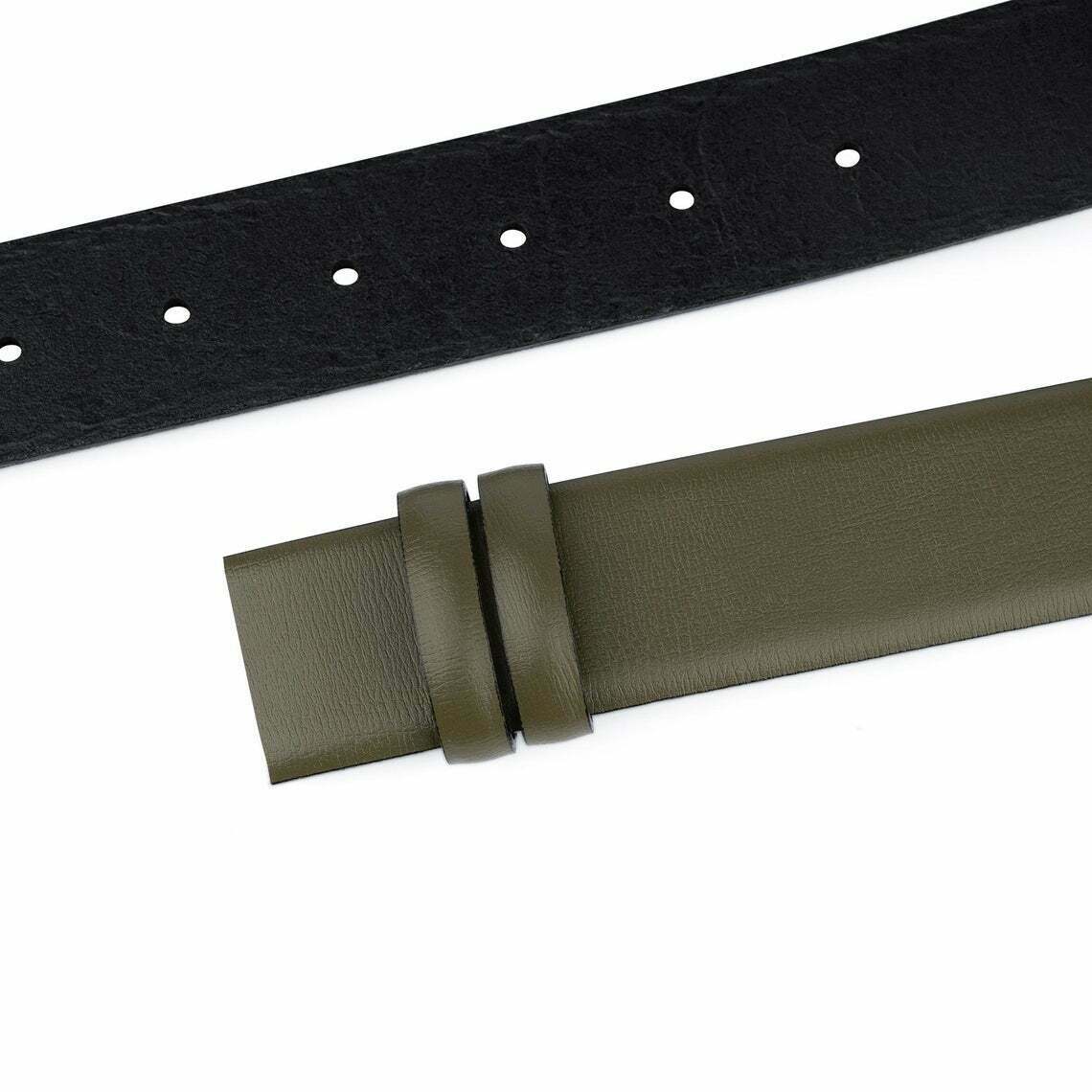 Premium 35mm Olive Green Leather Belt Strap Replacement for Dunhill Buckles - 100% Genuine Leather for Men | Perfect for Business Attire & Formal Occasions