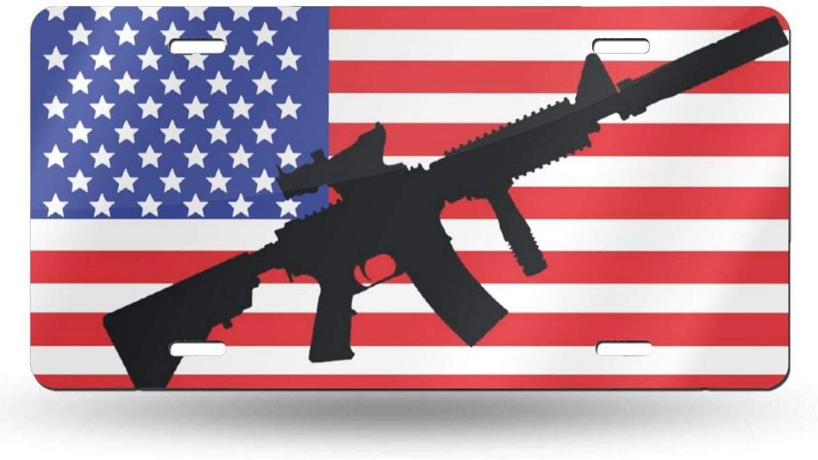 Custom AR-15 American Flag License Plate for Cars - 6x12 Inch Personalized Aluminum Auto Decoration - Perfect for Patriotic Car Enthusiasts & 2A Supporters