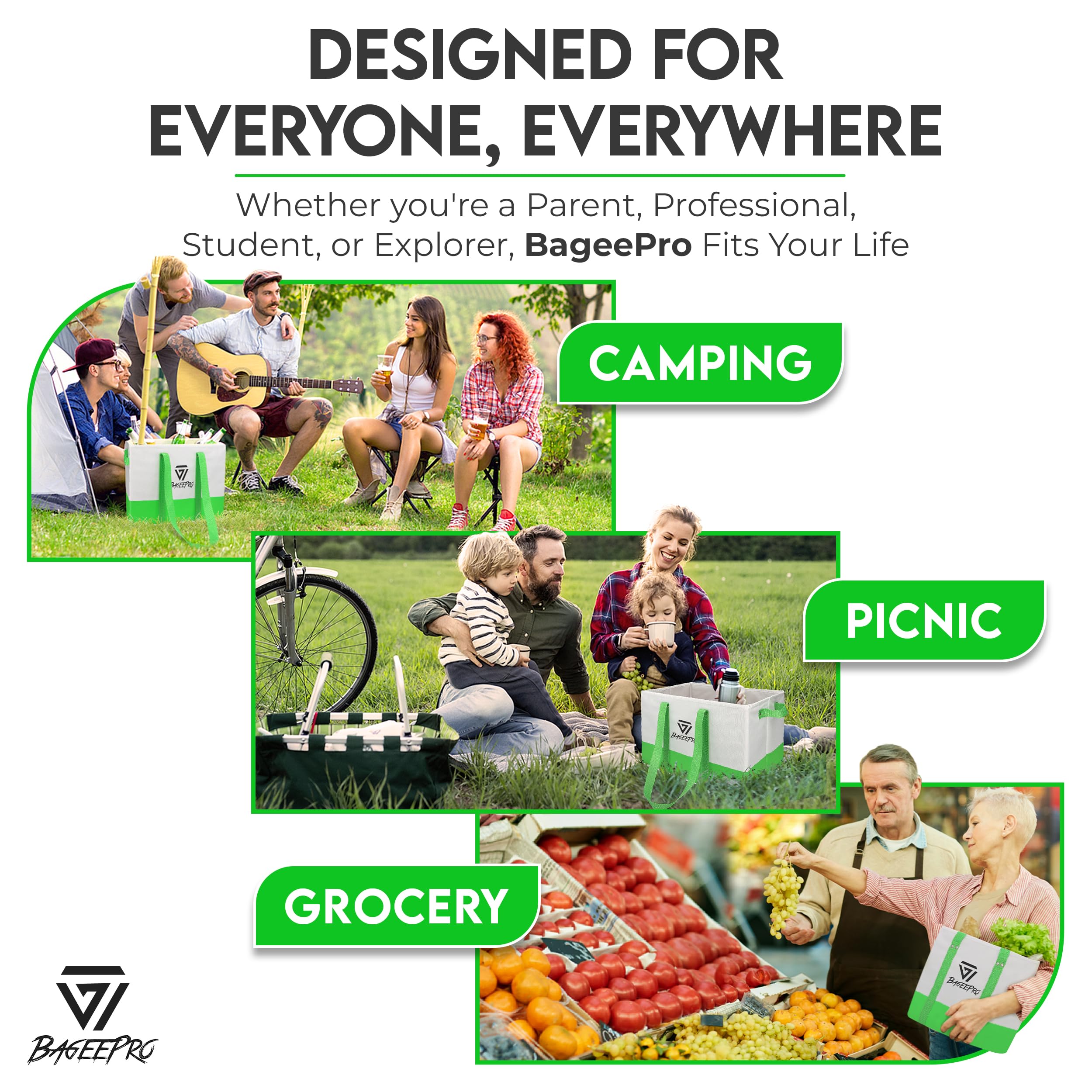Eco-Friendly Reusable Grocery Bags - Heavy Duty Foldable Shopping Totes for Groceries, Shopping & Car Storage (2-Pack) - Perfect for Supermarkets, Farmers Markets & Daily Errands
