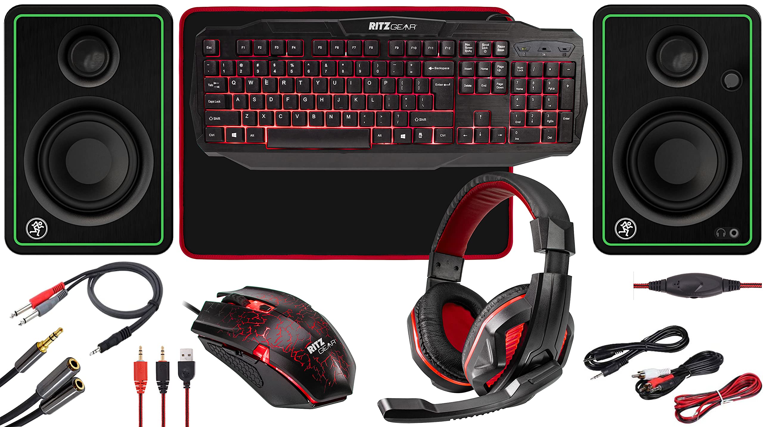 RitzGear Red Gaming Accessories Kit - 4-in-1 LED Combo with Multimedia Keyboard, Optical Mouse, Mouse Pad & Headset | Compatible with Windows 7+, Mac, Xbox, PS4 & Bluetooth Monitors | Perfect for PC Gaming, Streaming & Console Gaming Setup
