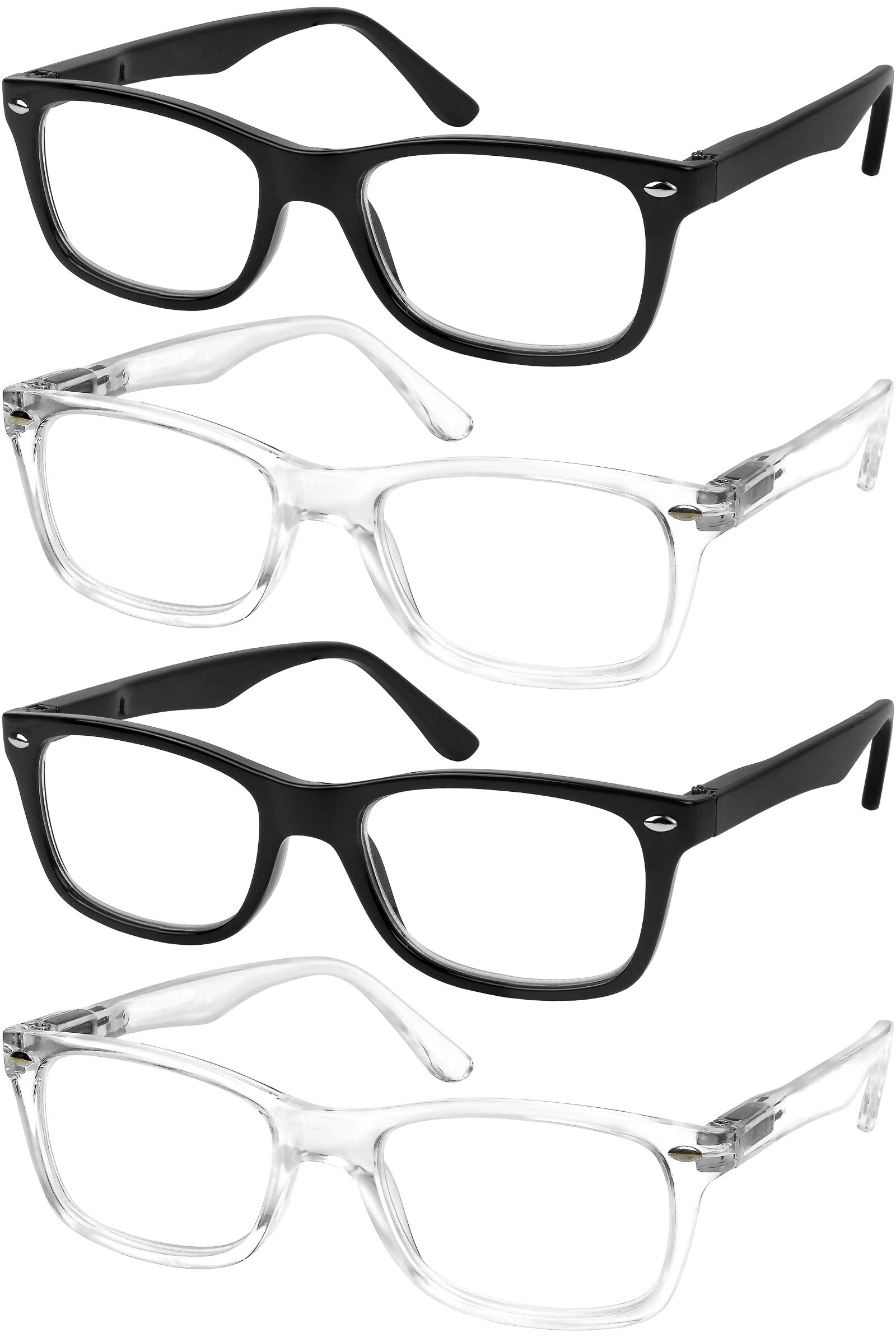 Success Eyewear Reading Glasses Set of 4 - Black Spring Hinge Readers for Men & Women | Comfortable & Durable for Office, Home & Travel Use