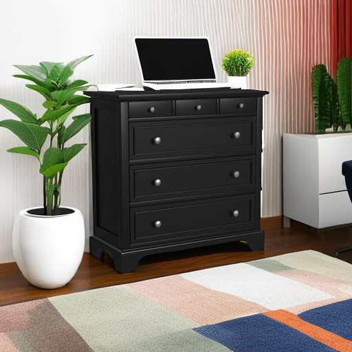 Homestyles Black Bedford Four-Drawer Chest - Stylish Storage Solution for Bedroom, Living Room or Office Organization