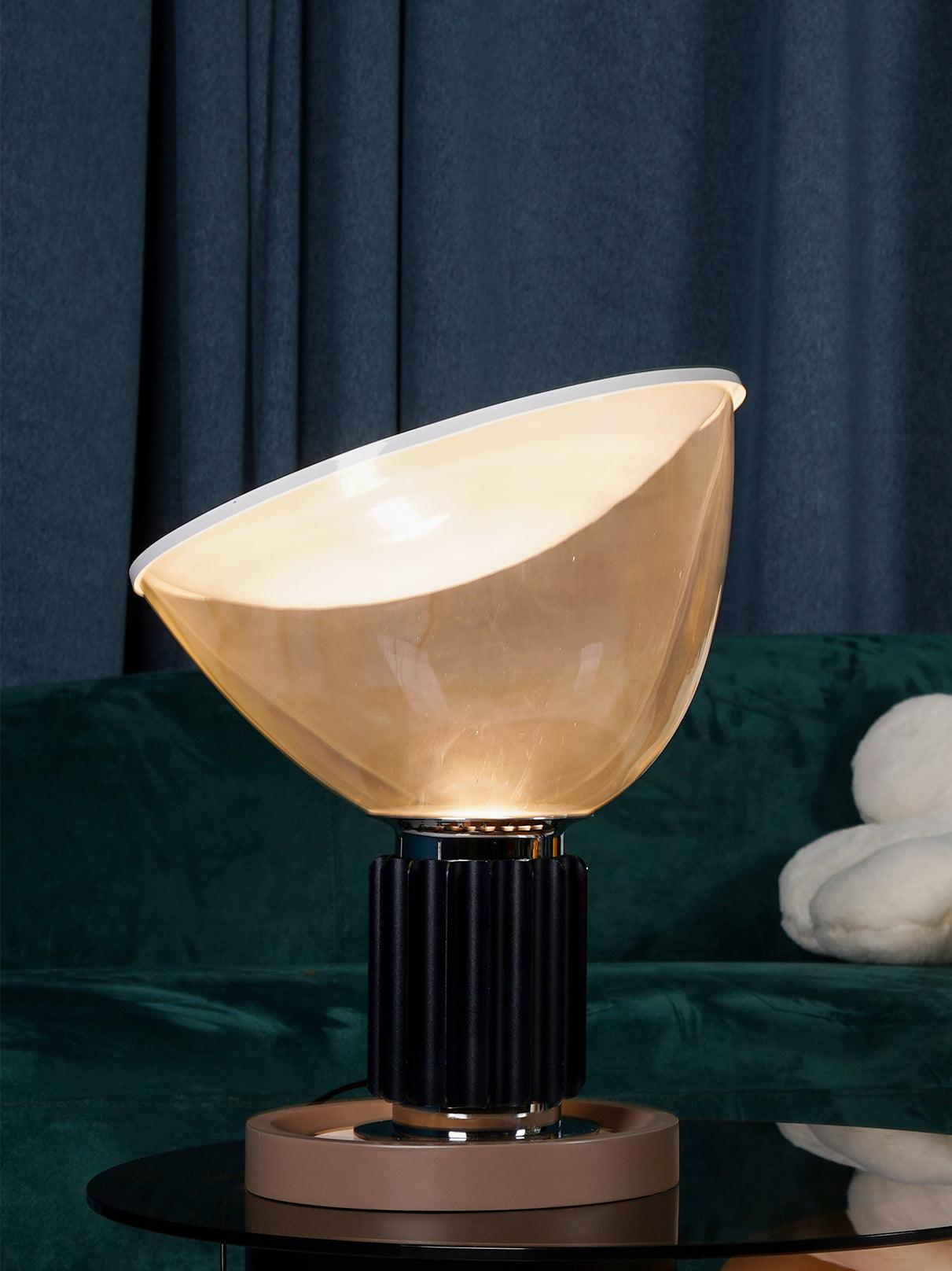 Modern Radar Glass Table Lamp - Sleek LED Nightstand Light for Bedroom, Living Room & Office - Adjustable Brightness & Warm White Light