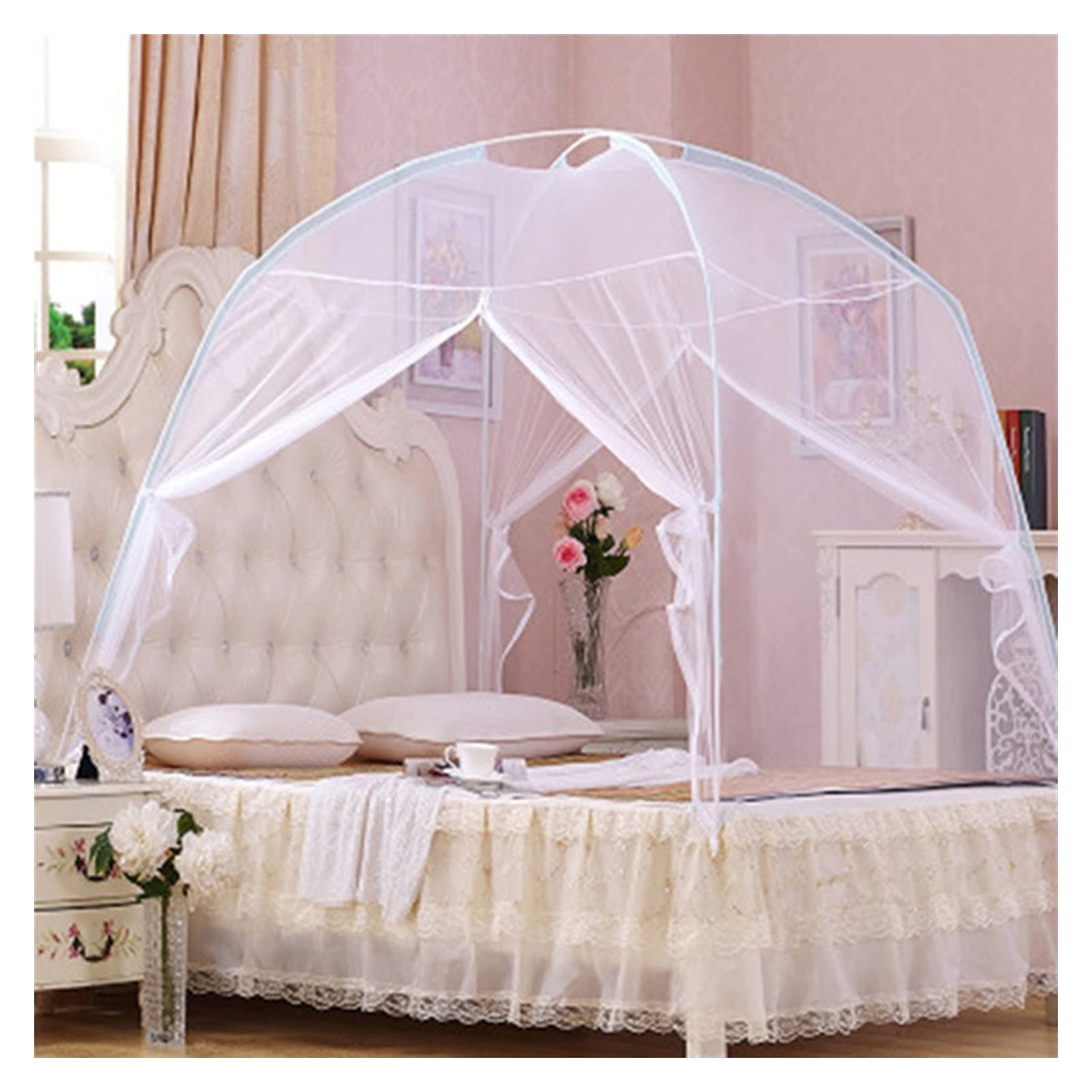 Purple Bed Canopy Curtain - 150cm x 200cm Folding Mesh Dome Tent for Bedroom, Yurt Style Bi-Parting Bed Drapes - Perfect for Boho Decor, Princess Bedrooms & Cozy Reading Nooks