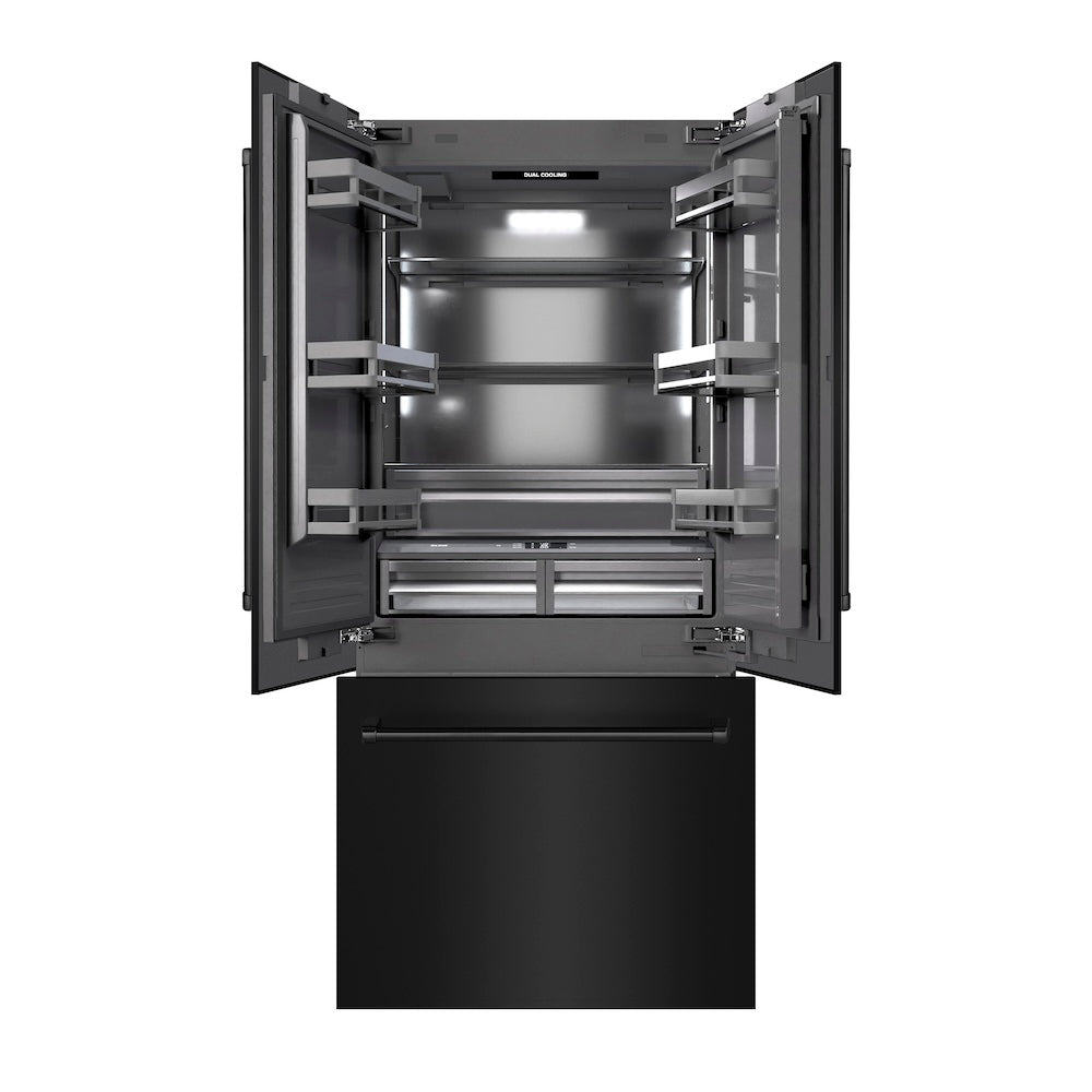 ZLINE 36 Inch French Door Built-In Bottom Freezer Refrigerator - 19.6 cu ft Capacity, Black Stainless Steel with Graphite Gray Interior, Water Dispenser & Ice Maker (GRBIV BS 36) - Perfect for Modern Kitchens, Open Concept Homes & Gourmet Cooking