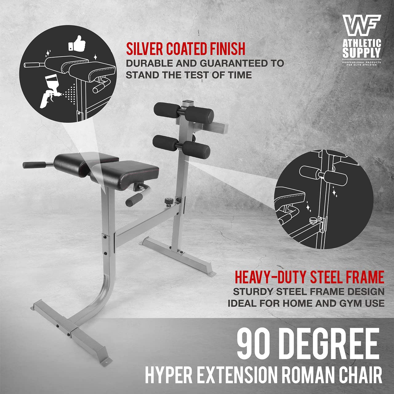 WF Athletic Supply 45/90 Degree Adjustable Roman Chair with Handle - Hyperextension Ab Bench for Core & Back Strength Training - Multi-Functional Fitness Equipment for Home Gym & Full Body Workout - Perfect for Weight Training, Ab Exercises & Strength Building