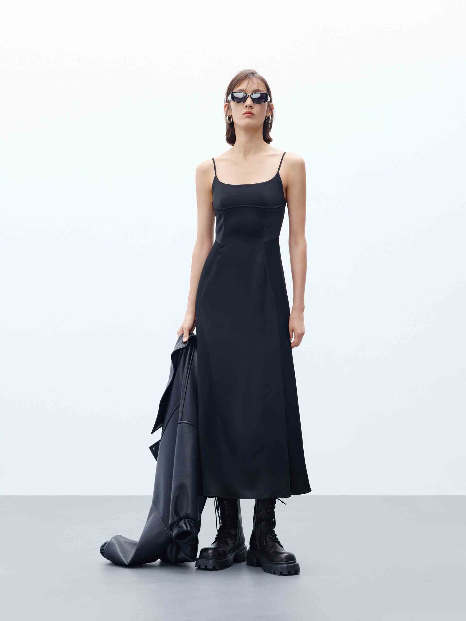Black Midi Cami Dress for Women - Elegant Sleeveless Summer Dress with Adjustable Straps | Perfect for Beach, Party, and Casual Wear