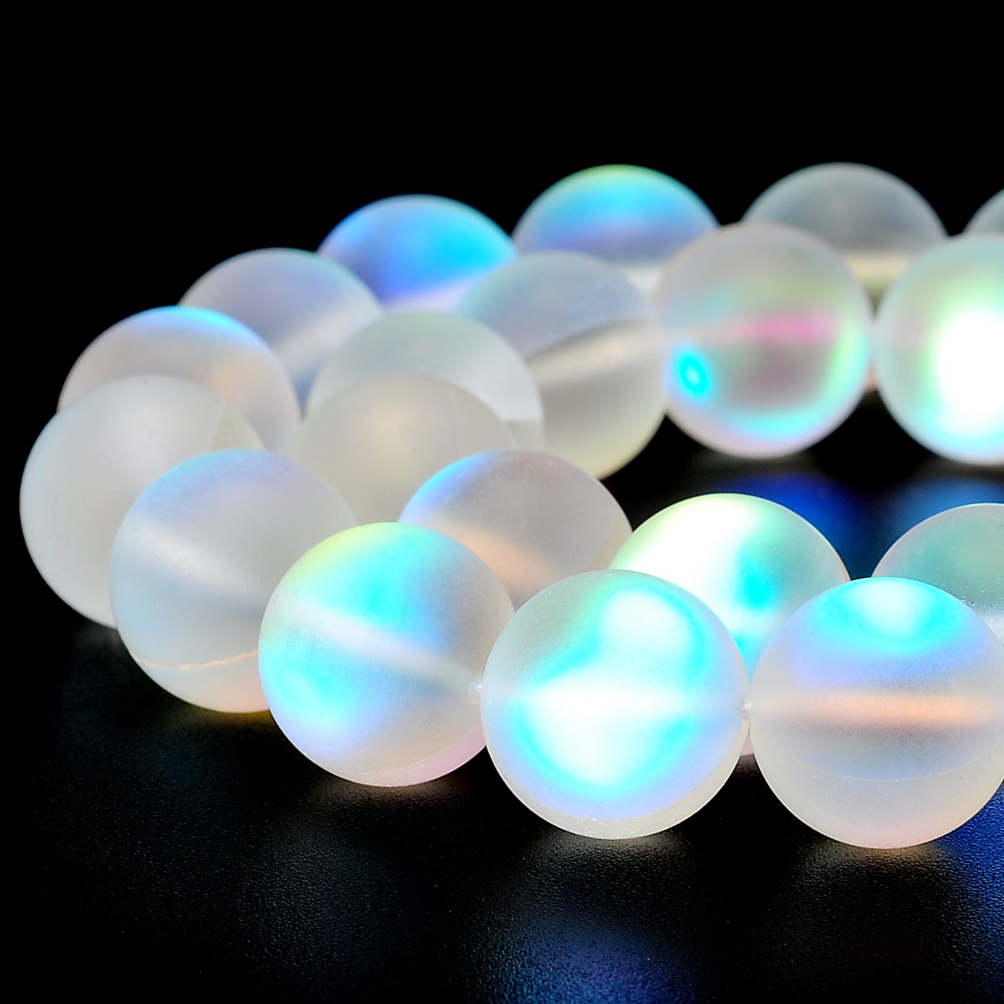 10mm Round Moonstone Matte Crystal Glass Beads for Jewelry Making - White Aura Beads (1 Strand) | DIY Necklace, Bracelet, Earrings & Craft Projects