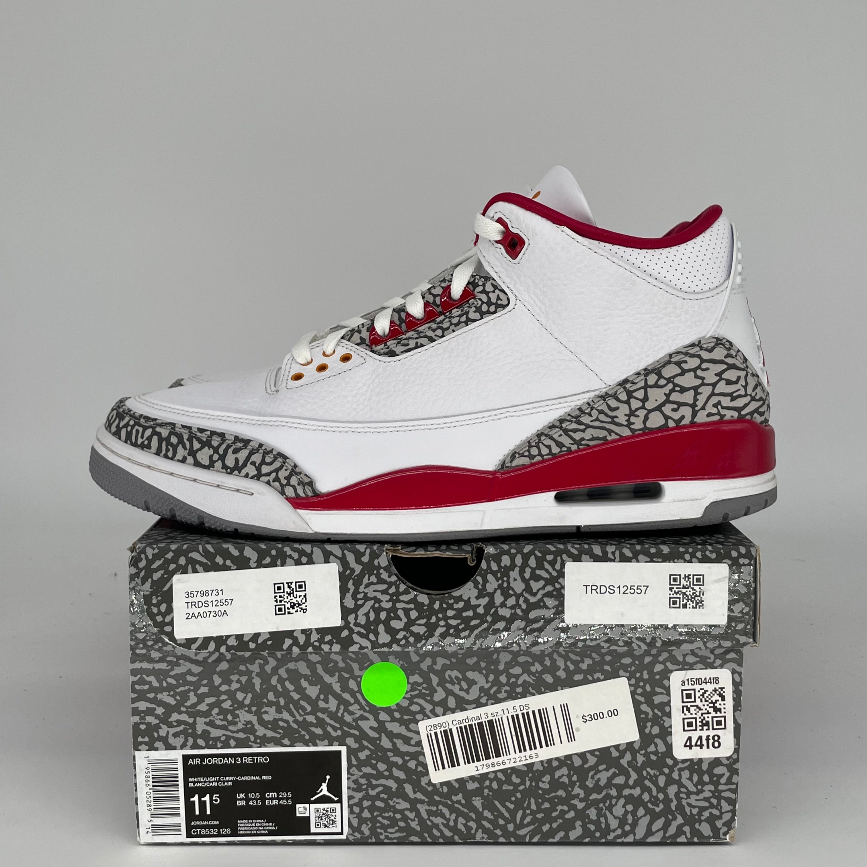AIR JORDAN 3 Cardinal Red Retro Sneakers - Men's Size 11.5 (CT8532-126) | Authentic Basketball Shoes for Sports & Streetwear Fashion