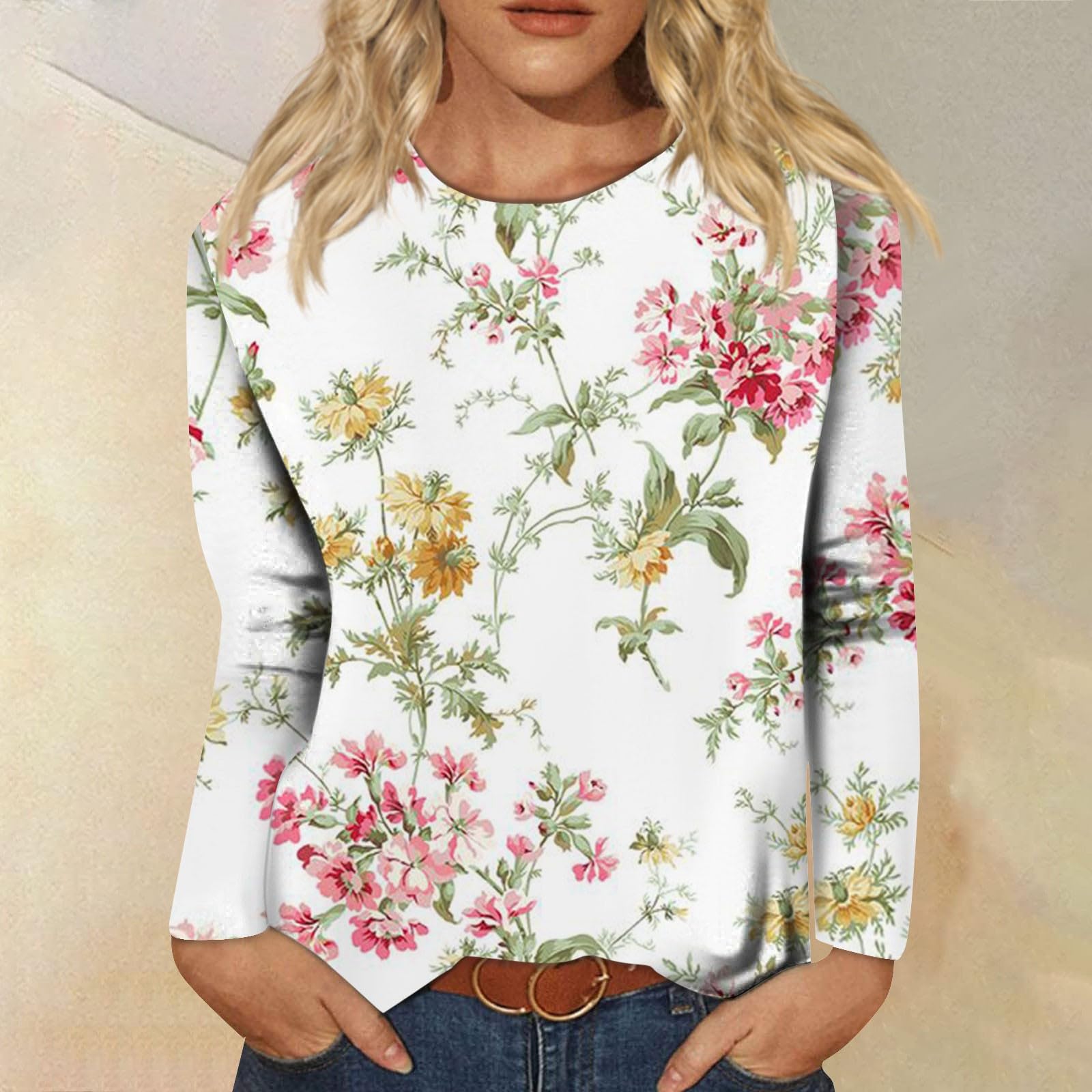 Women's Long Sleeve Crew Neck Boho Tunic Top - Flowy Loose Fit Casual & Dressy Spring Blouse - Plus Size Green XL - Perfect for Office Wear, Weekend Outings & Boho Chic Fashion