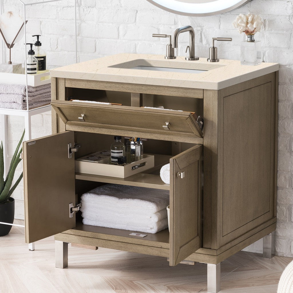 James Martin Vanities Chicago Collection 30-Inch Single Bathroom Vanity in Whitewashed Walnut with Countertop Options - Perfect for Modern Bathroom Renovations & Small Space Solutions