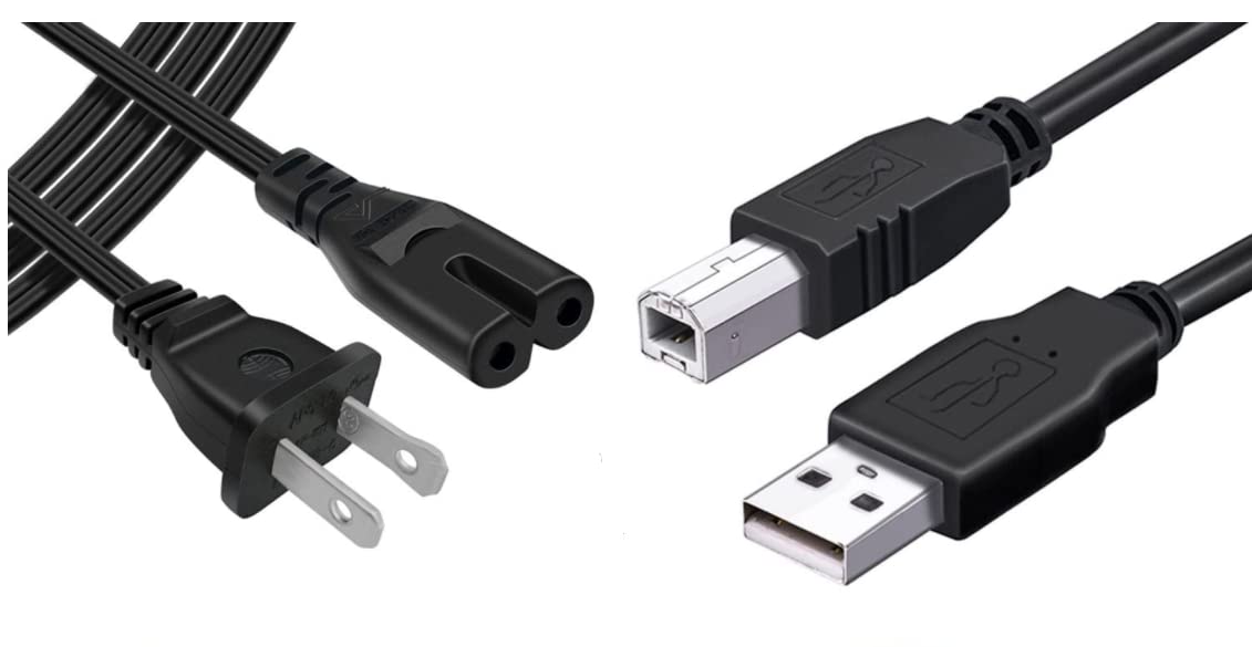 10ft USB Printer Cable & 10ft AC Power Cord for Canon PIXMA MX850 MX860 MX870 MX7600 Printers - Replacement Power Supply for Home & Office Printing Needs