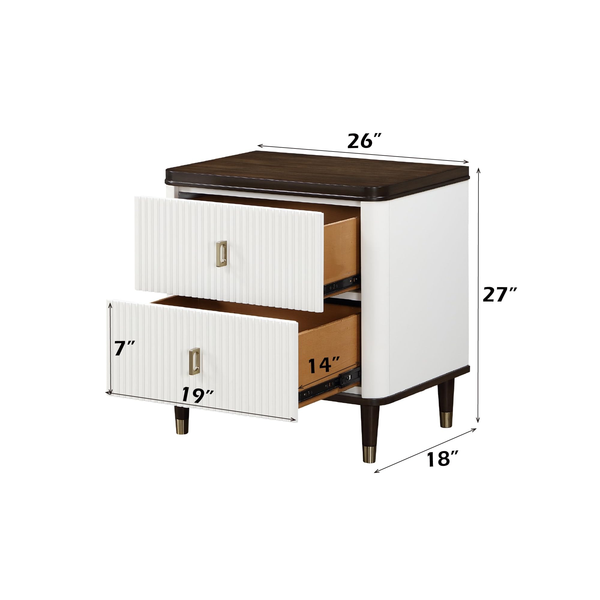 Acme Carena Wooden 2-Drawer Nightstand with USB Charging Port - White & Brown Finish - Perfect for Bedroom, Living Room, or Office Storage