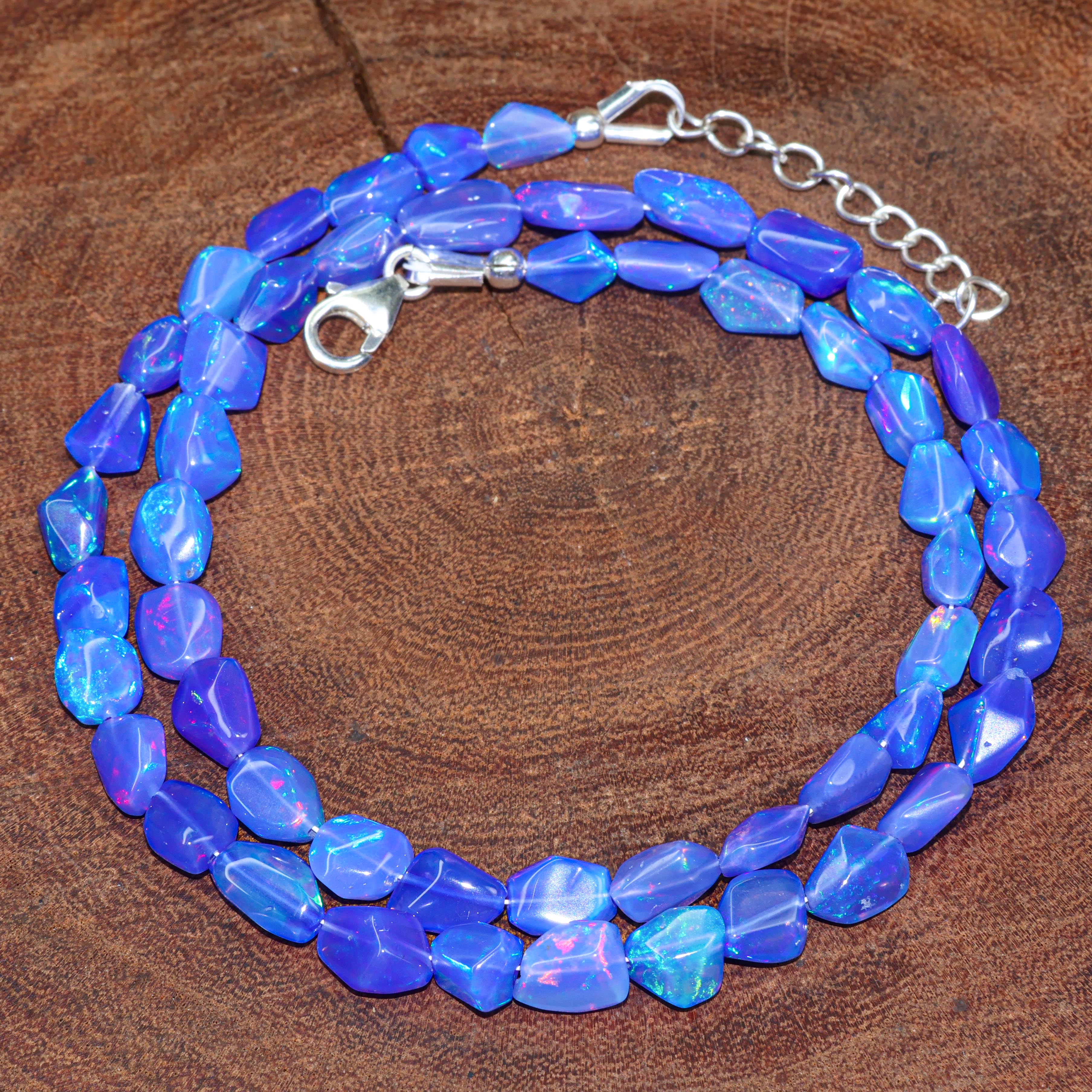 Blue Opal Tumbled Stone Necklace - Healing Crystal Jewelry for Women - Perfect for Meditation, Spiritual Gifts & Boho Fashion