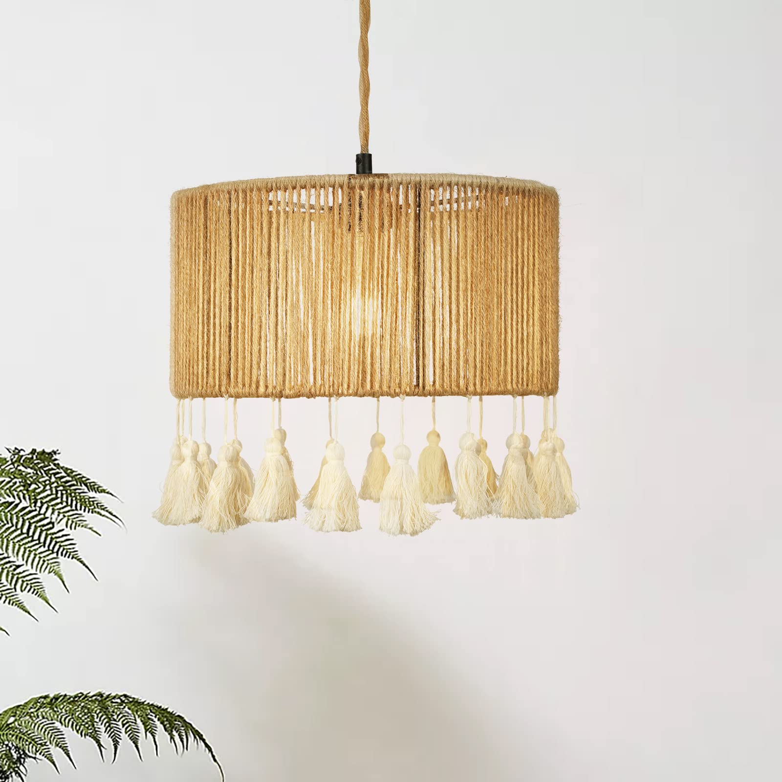 FRIDEKO HOME Plug-in Pendant Light with 15ft Hemp Rope - Boho Chandelier Hanging Lamp with On/Off Switch for Kitchen Island, Bedroom & Living Room | Stylish Lighting for Home Decor, Dining Areas and Cozy Spaces