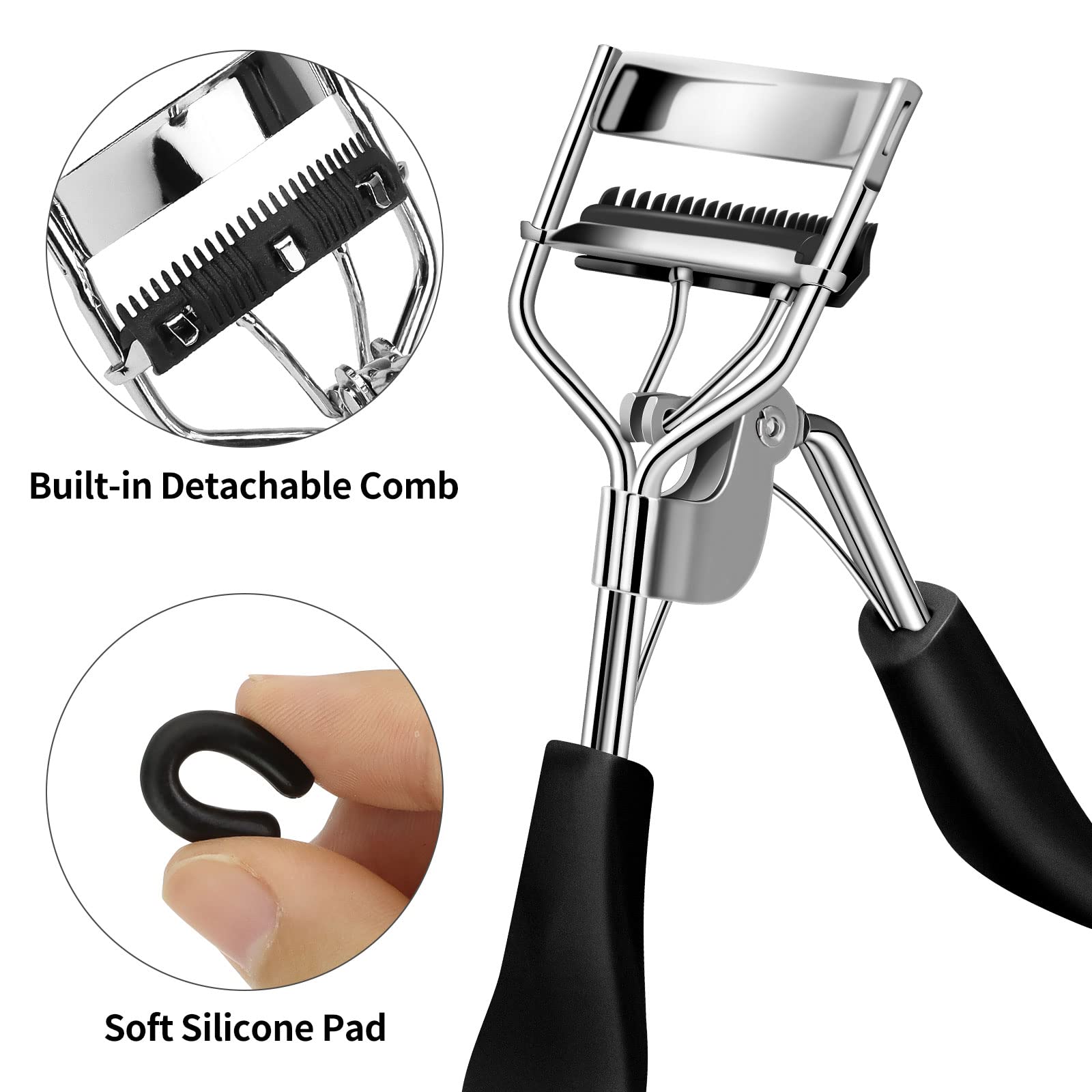 Best Eyelash Curler with Comb - Universal Fit for All Eye Shapes, Natural Long-Lasting Curved Eyelash Curler for Women - Perfect Makeup Gift (Black) | Salon-Quality Lash Lift for Daily Use & Special Occasions