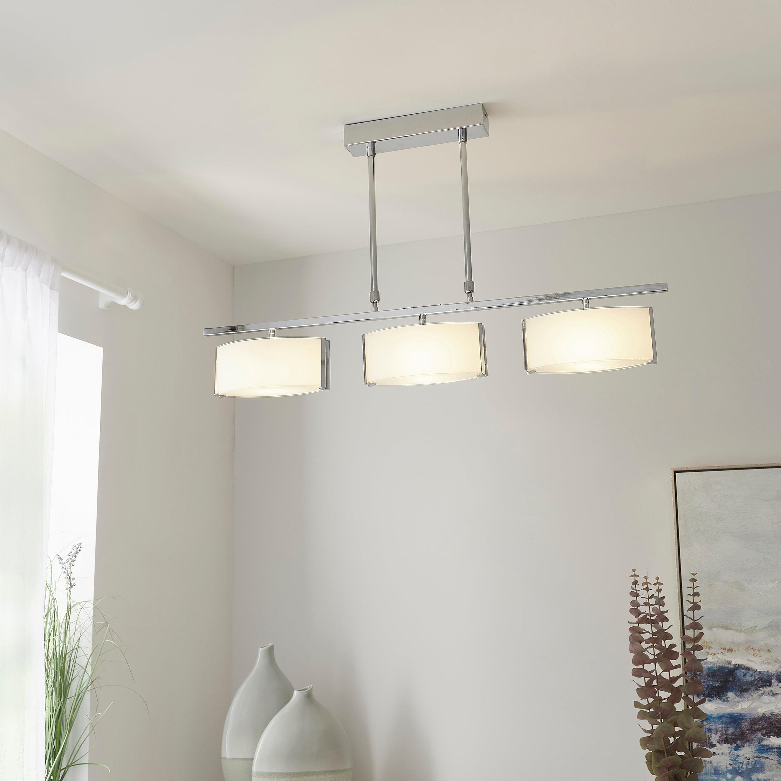 3-Light Semi Flush Mount Ceiling Fixture - Chrome Finish with White Glass Shades - Perfect for Bedroom, Living Room & Hallway Lighting
