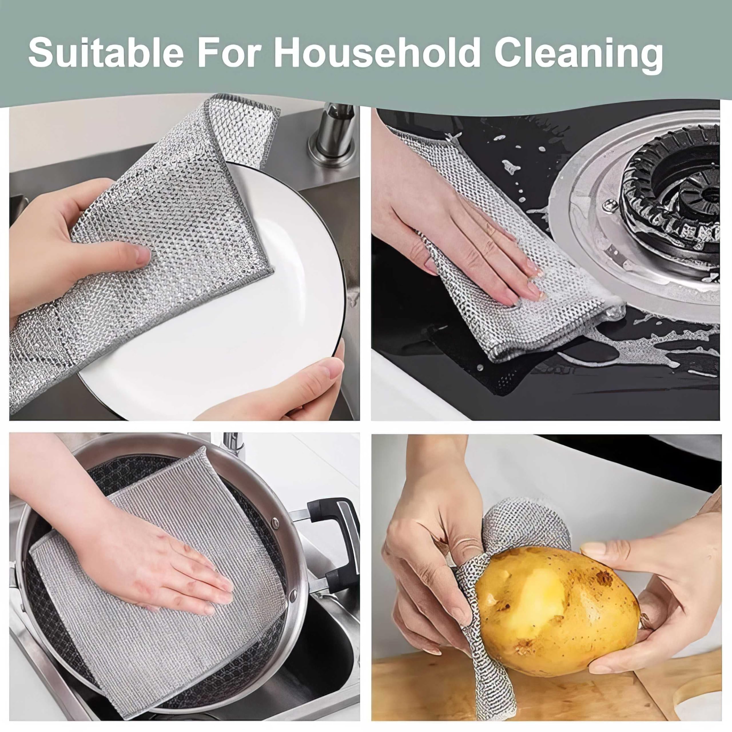 DOOMSDAY Non-Scratch Wire Dishcloth - Reusable Dishwashing Rags for Wet & Dry Cleaning - Easy Rinse Kitchen Scrubber for Pots, Pans, Stainless Steel & Countertops (3-Pack) - Perfect for Daily Dishwashing & Tough Stain Removal