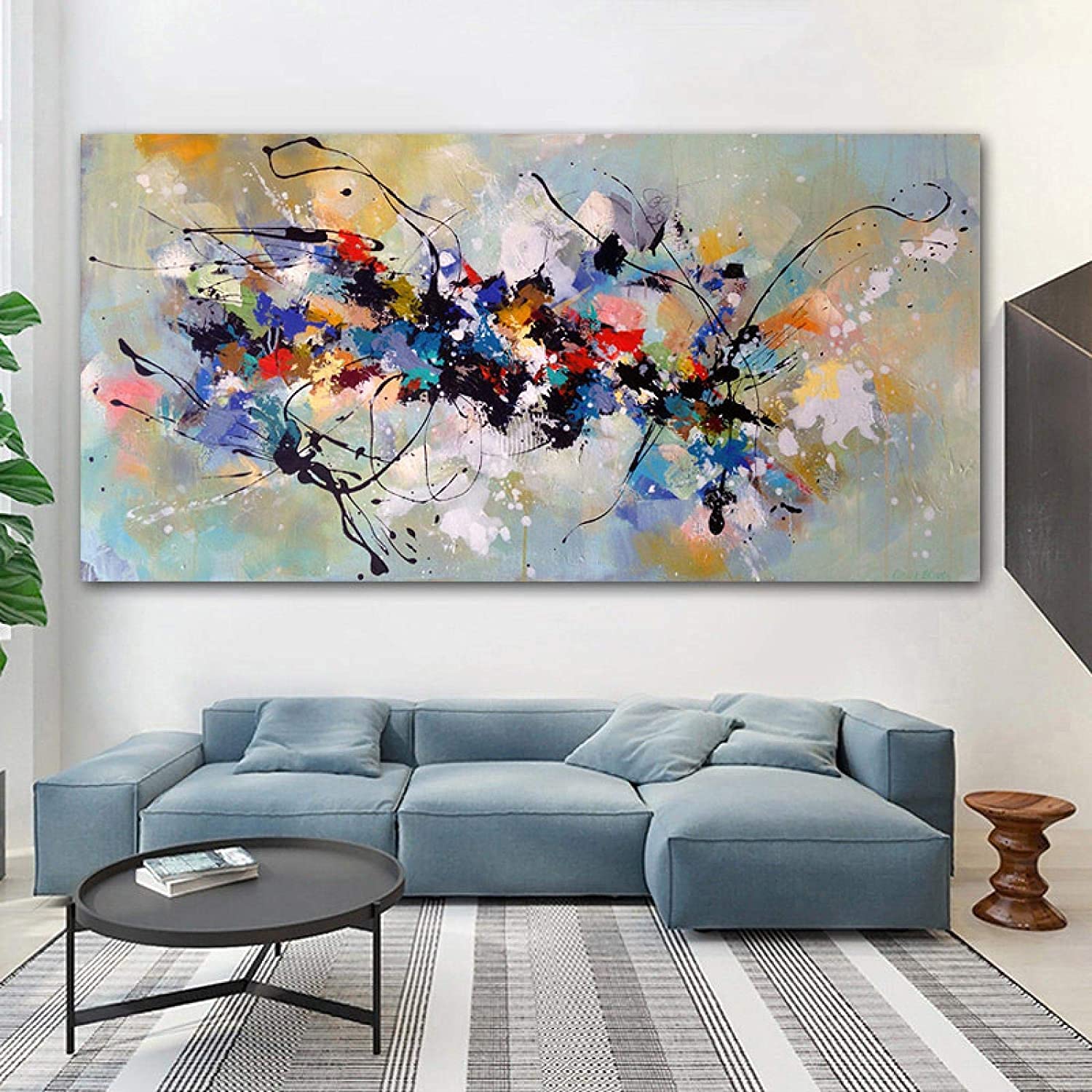 Modern Abstract Canvas Painting - Colorful Scandinavian Wall Art Poster & Print for Living Room Decor - Inner Frame 50x90cm (20x36in) - Perfect for Home, Office & Gift Giving