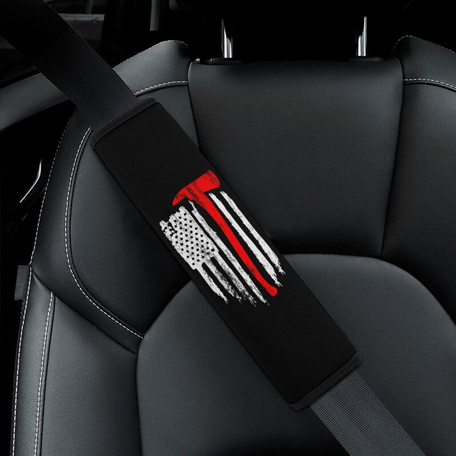 Fireman Axe Line American Flag Car Seat Belt Pad Cover - Shoulder Protector for Most Vehicles - Comfortable & Durable for Long Drives & Road Trips