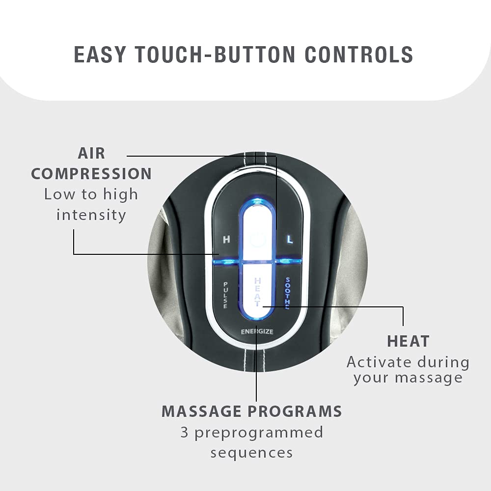 Brookstone Shiatsu Foot Massager with Heat - 3 Massage Programs, Air Compression & Deep Kneading for Pain Relief - Perfect for Home, Office & Relaxation (Grey)