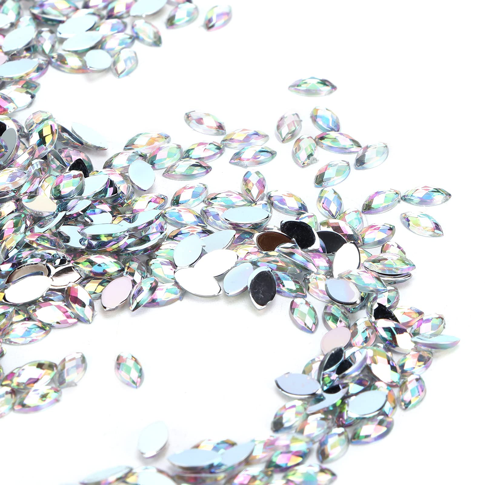 1000Pcs White Horse Eye Rhinestones - Flatback Faceted Glass Crystals for DIY Crafts, Jewelry Making, Costume Design & Nail Art Decoration