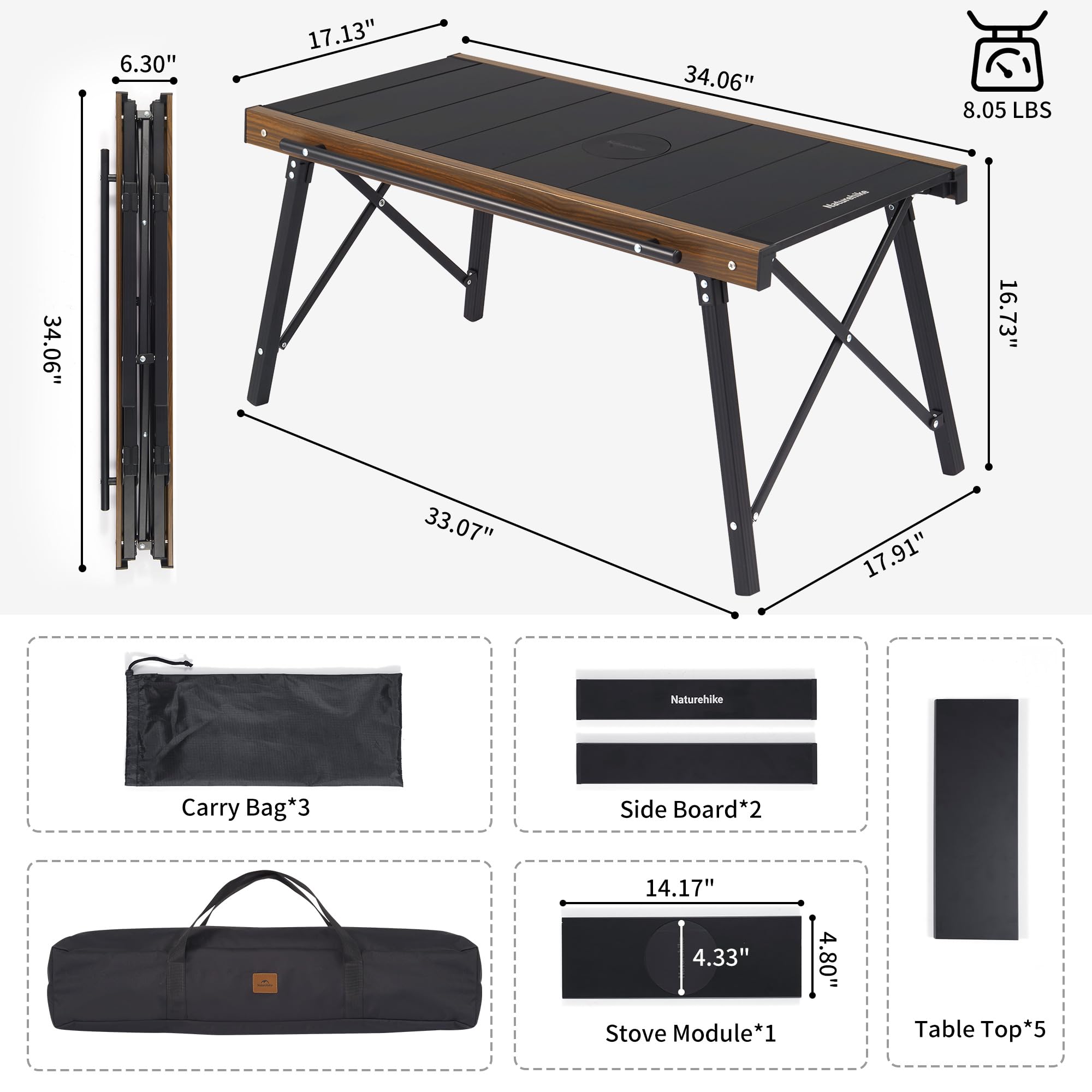 Naturehike IGT Camping Table - Lightweight Aluminum Alloy Portable Outdoor Cooking Table with Carry Bag | Perfect for Car Camping, Picnics, RV Trips & Backpacking (Accessories Sold Separately)