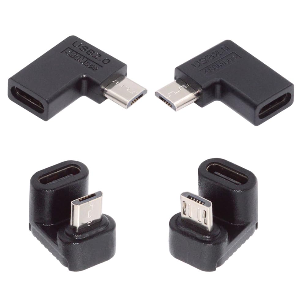 90/360 Degree USB-C to Micro USB Adapter 4 Pack - for Phone & Tablet Charging