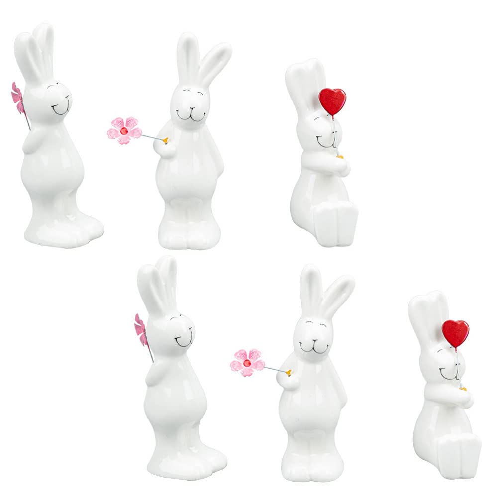 Happyyami 6-Piece White Ceramic Rabbit Statue Set - Decorative Bunny Figurines for Easter, Garden Decor, and Home Party Supplies - Perfect for Spring Centerpieces, Outdoor Decorations, and Holiday Gift Giving